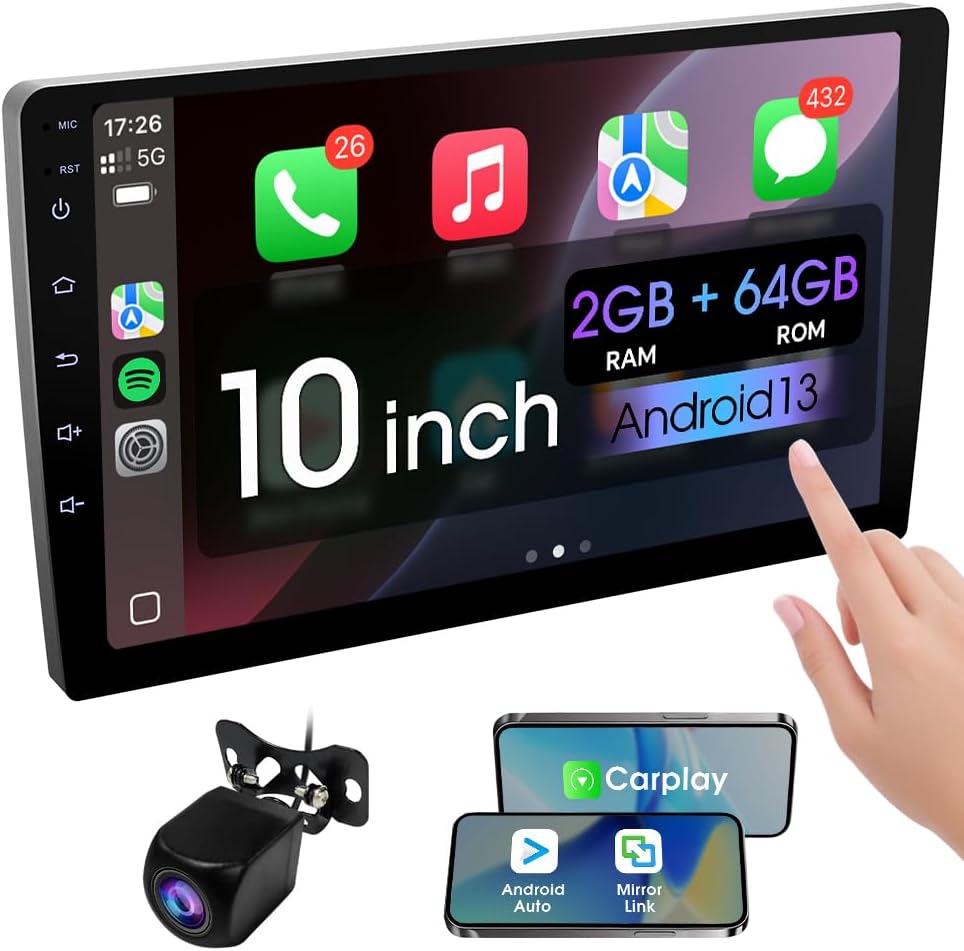 10.1 Inch Double din car Screen,with wireles CarPlay and Android Auto,HD Touch Screen Car Stereo with Mirror Link, Bluetooth 5.0, Backup Camera, AUX,FM/AM Transmitter|Double din carplay Radio