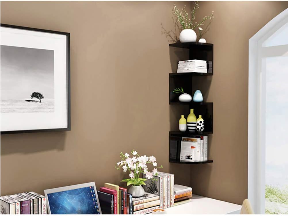 Floating Corner Shelves with Zigzag Design, 5 Tier Wood Wall Shelf Bookshelf Wall Mount Wine Rack for Kitchen Bathroom-b 26cm(10inch) (B 26cm(10inch))