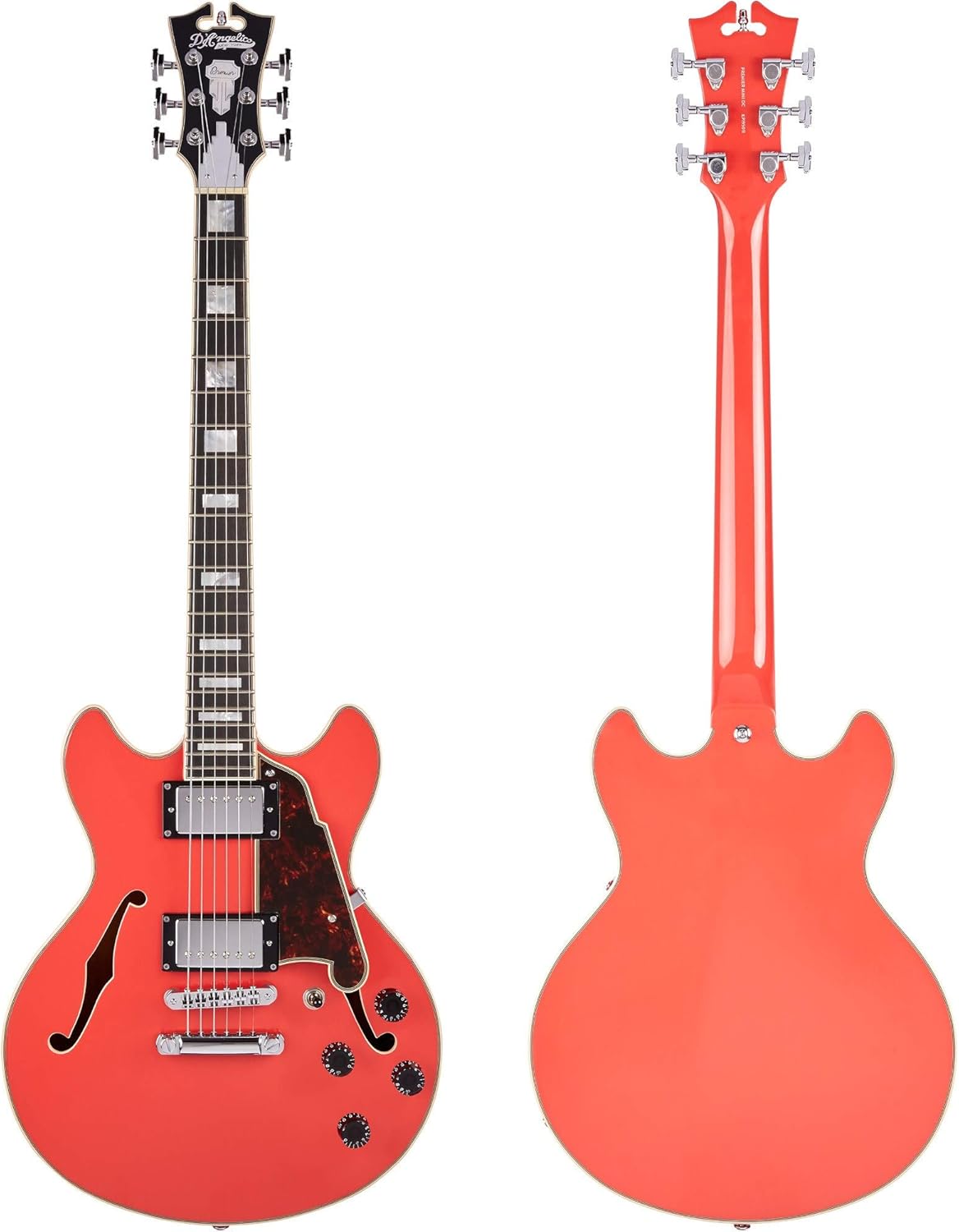 D'Angelico 6 String Semi-Hollow-Body Electric Guitar, Right, Fiesta Red (DAPMINIDCFRCSCB)