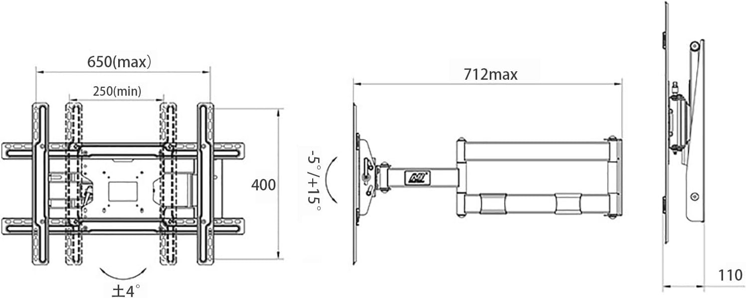 Long Arm TV Wall Mount for Most 42-70 Inch TV, 110-712mm Long Extension TV Mount Swivel and Tilt, Full Motion TV Mount Fits Max VESA 600x400mm, 70kg