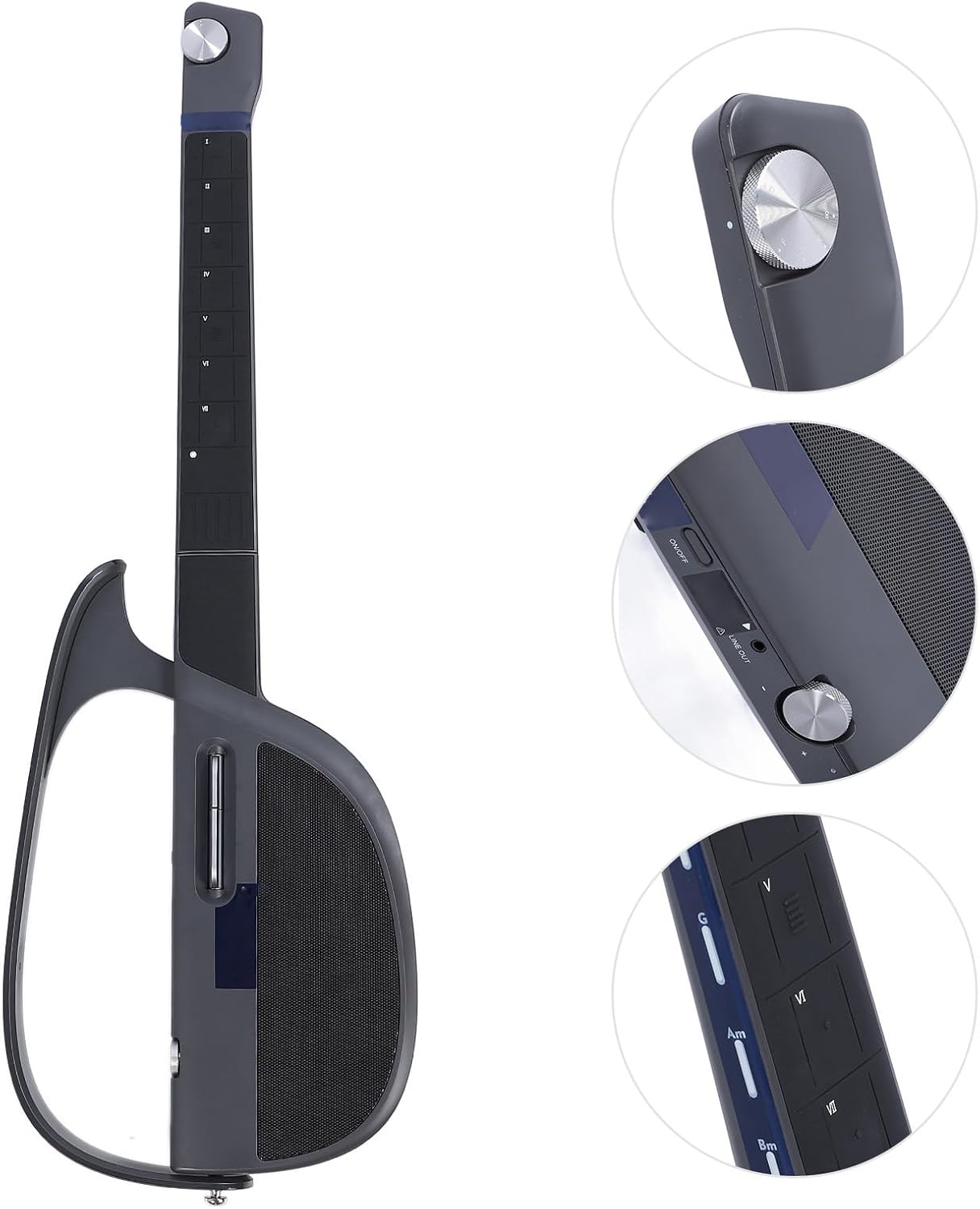 Stringless Smart Guitar, Foldable Travel Backing Guitarra, C1 Foldable Automatic Accompaniment Guitar with Storage Bag for Travel (Black Grey)