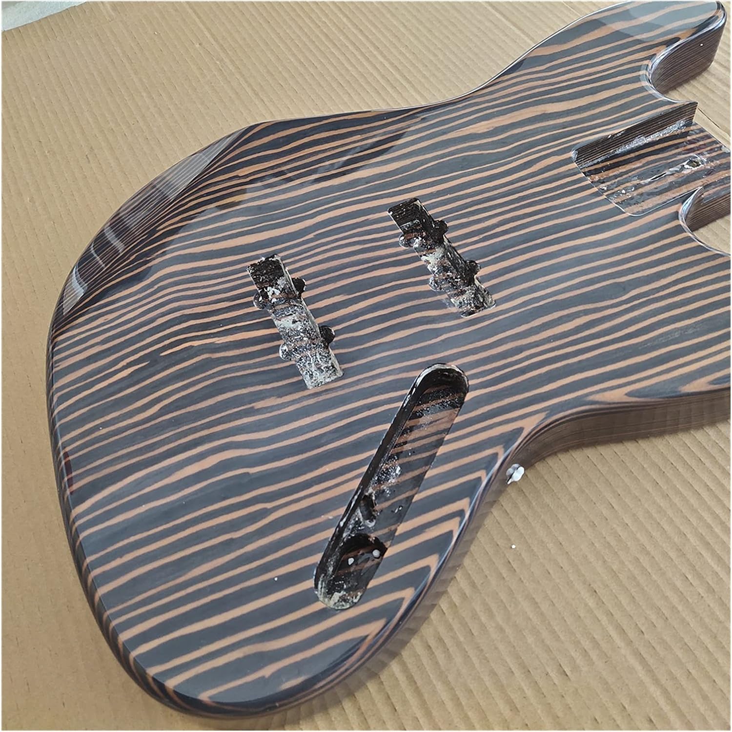 DIY Guitar Kits Finished Zebra Pattern Wood Bass Guitar Body Gloss