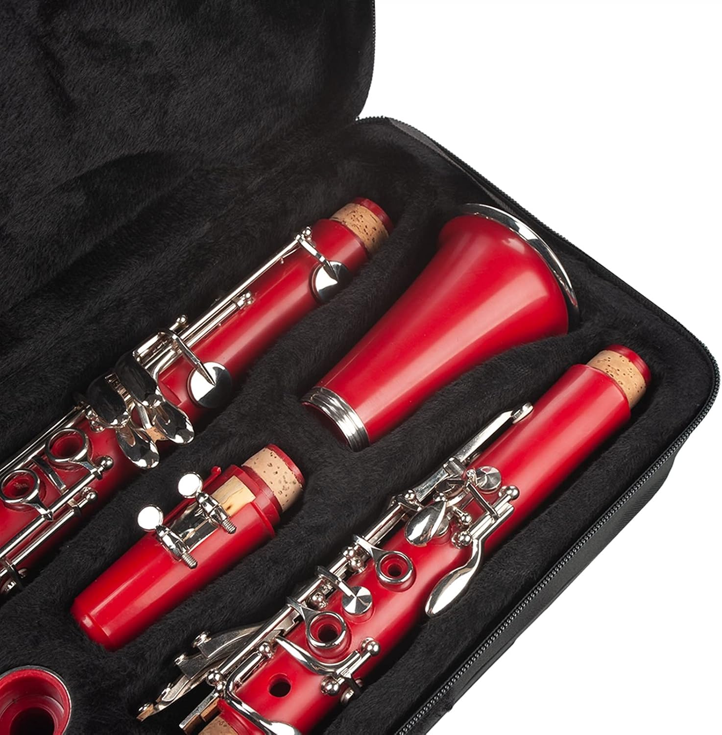 Clarinet Set Red ABS Clarinet Bb Cupronickel Nickel Plated 17 Keys with Cleaning Cloth Gloves Woodwind Instrument Professional Clarinet