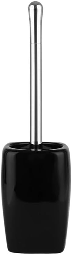 Toilet Brush Black Glossy Ceramics Toilet Brush Holder Set Floor Standing Round Brush Head Toilet Brush Plastic Plating Handle Toilet Brush Deep Cleaning