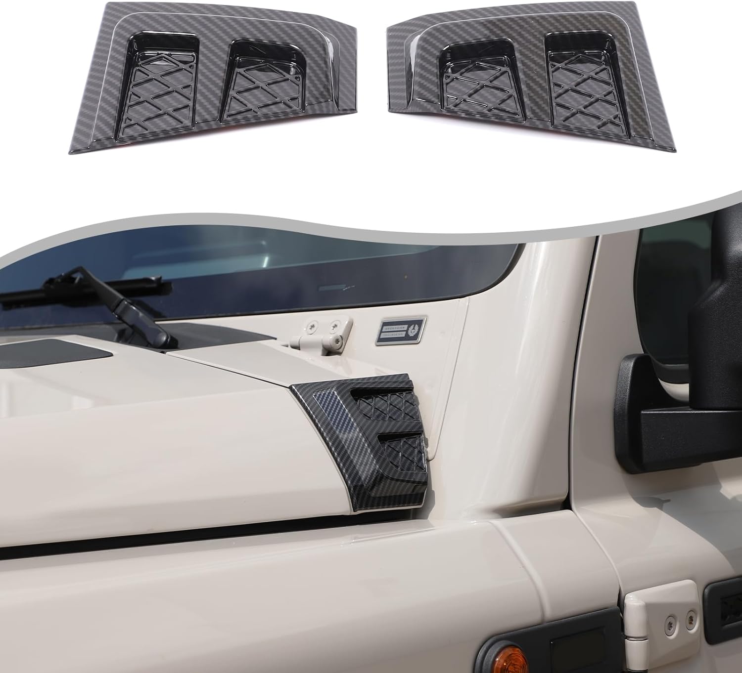 Car Cowl Body Armor Outer Cowl Covers Corner Guards Compatible with Ineos Grenadier 2020-2025 Car Hood Protection Decoration on Both Sides Exterior Accessories Parts (Carbon Fiber Pattern)