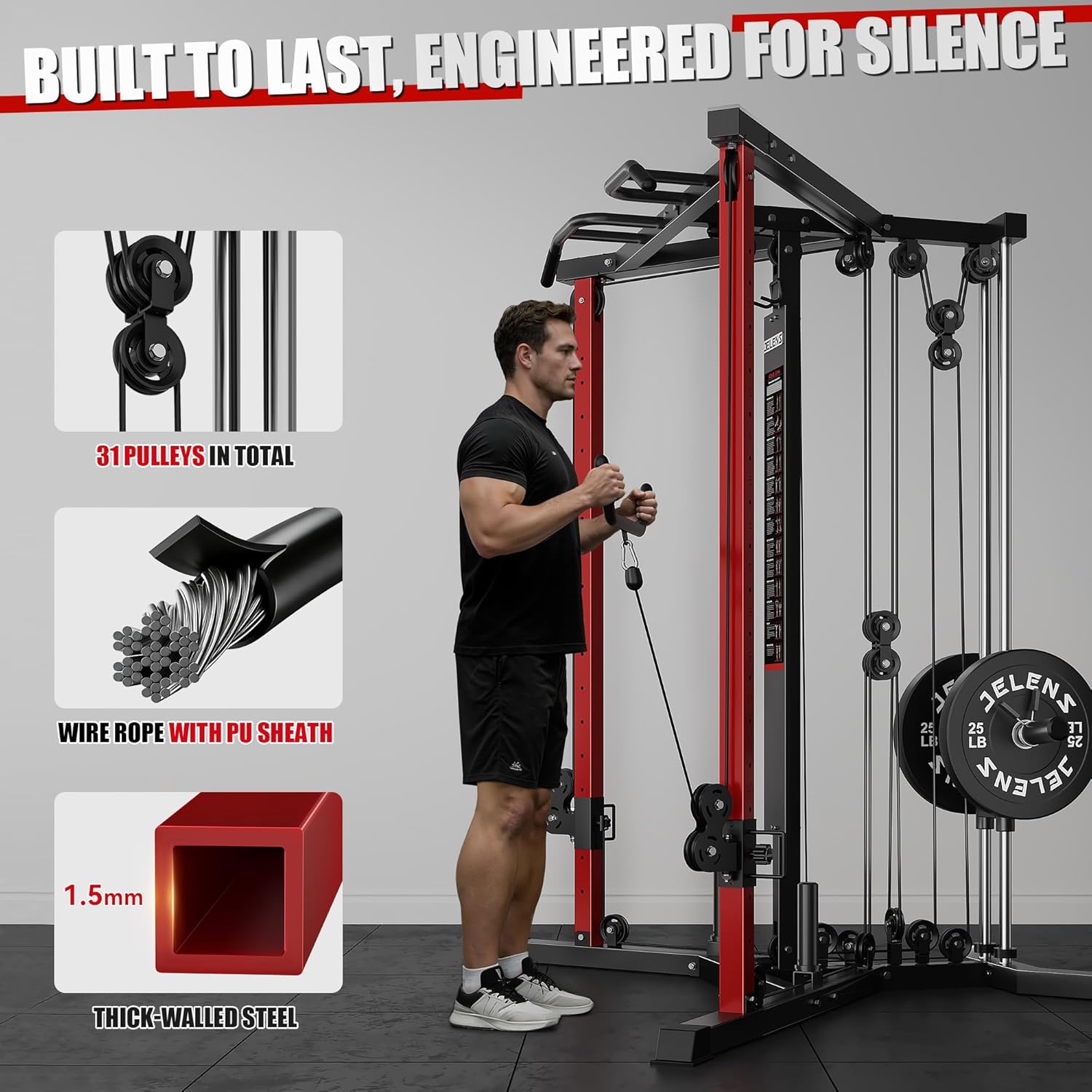 CC01 Fitness Cable Crossover Machine with High and Low Pulley System, Functional Trainer with with Pull Up Bars and Optional Bundle, Plate Loaded Pulley System for Home Gym Power Workout