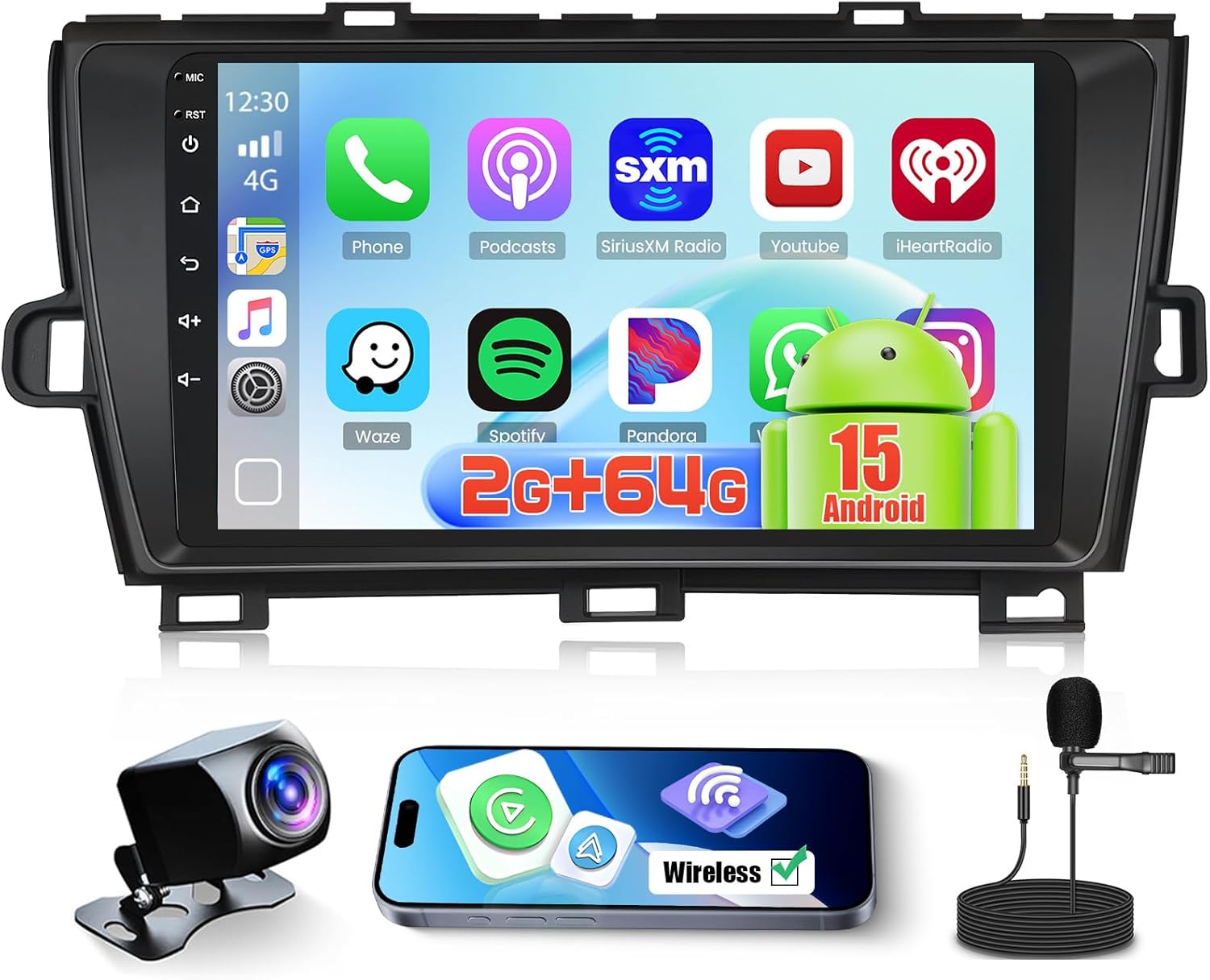 2+64GB Android 15 Car Radio for Toyota Prius 2010 2011 2012 2013 2014 2015 with Wireless CarPlay Android Auto, 9 Inch Touch Screen Car Stereo Bluetooth EQ 26UI WiFi GPS AHD Backup Camera