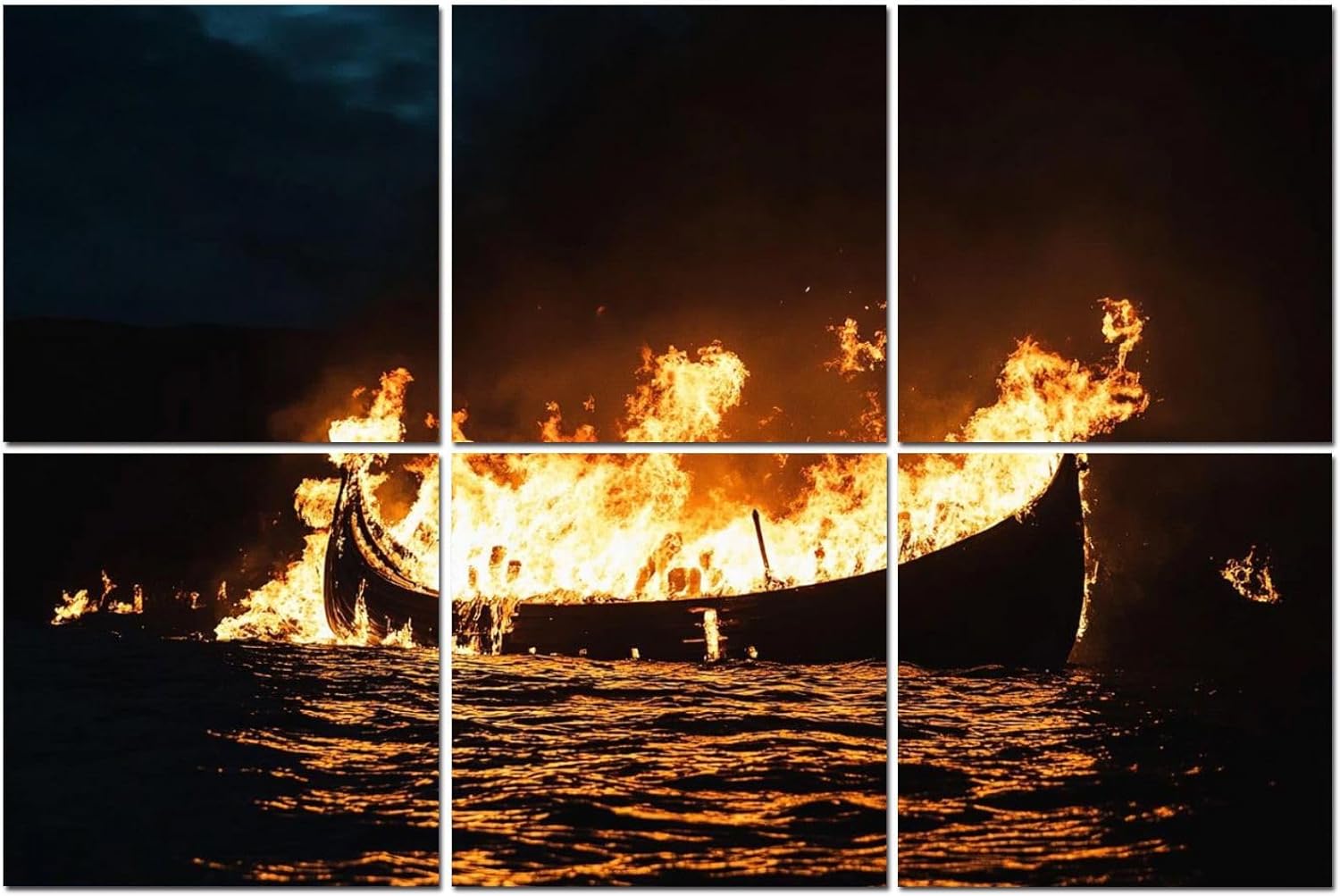 6 Pack Art Acoustic Panels Viking longship burning Soundproof Wall Panels, 48