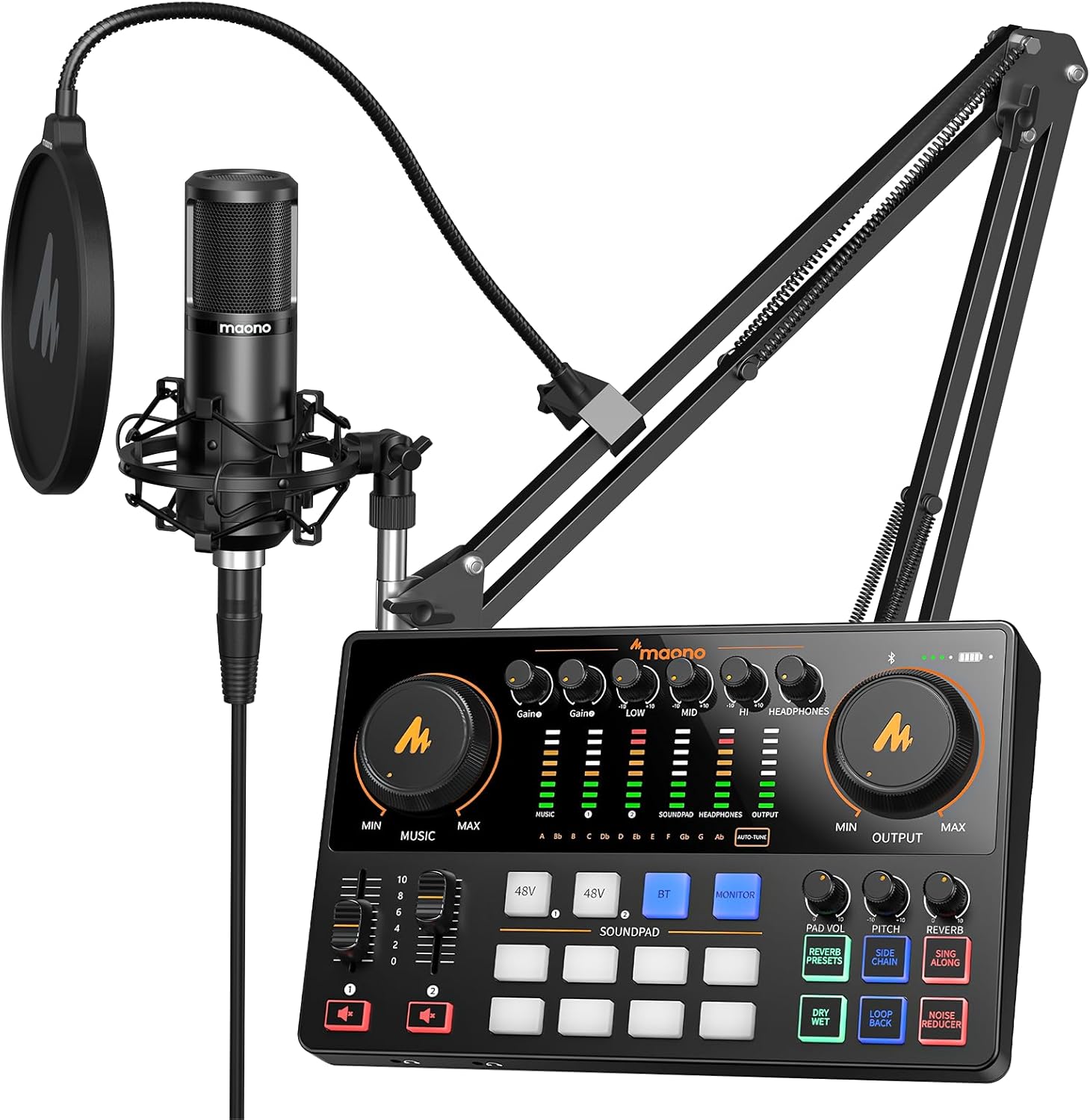 MAONO Podcast Equipment Bundle: Audio Interface & XLR Condenser Microphone Podcast Mixer with Dual XLR Input, Quick to Mute, Noise Reduction for Podcast Recording, Streaming