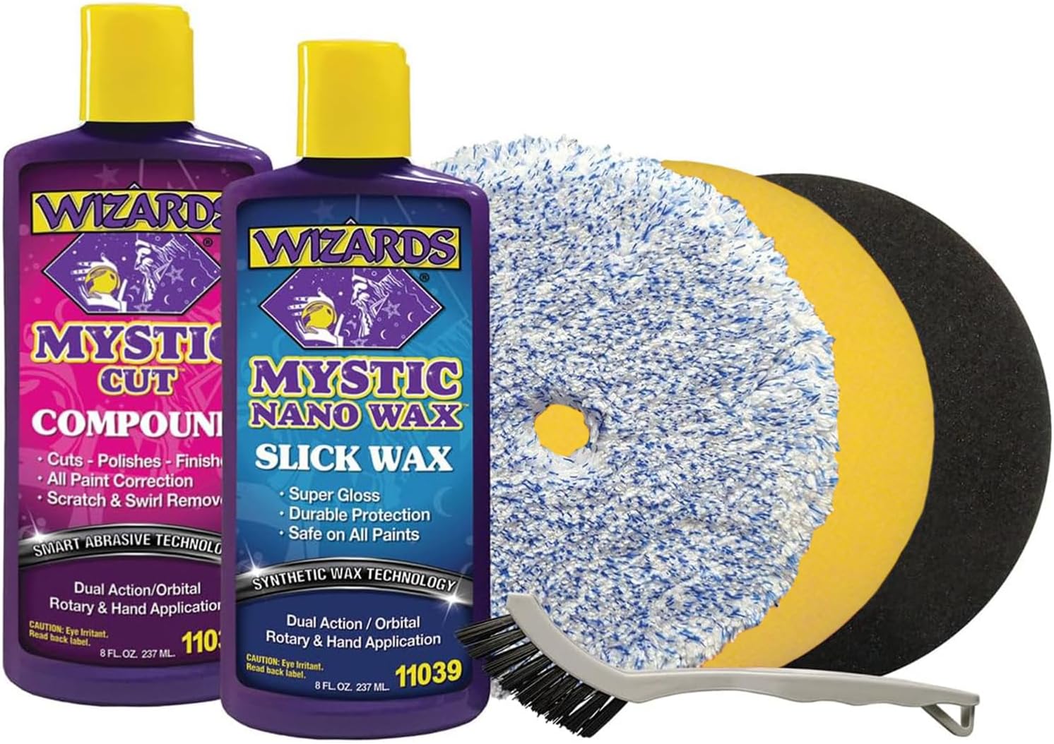 Wizards Buffing Polisher Kit – Foam Cutting Polishing Pads with Wax and Compound - Car Auto Body Scratch Remover - Orbital Buffer Attachment for Painted Surfaces - Paint Correction and Polishing