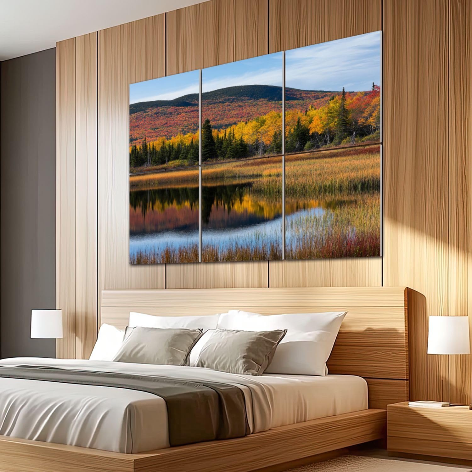 6 Pack Art Acoustic Panels Sound Absorbing Nature Mountain National Park Lake Landscape Autumn Foliage Reflection Decorative Soundproof Wall Panels Self Adhesive for Recording Studios Office 72