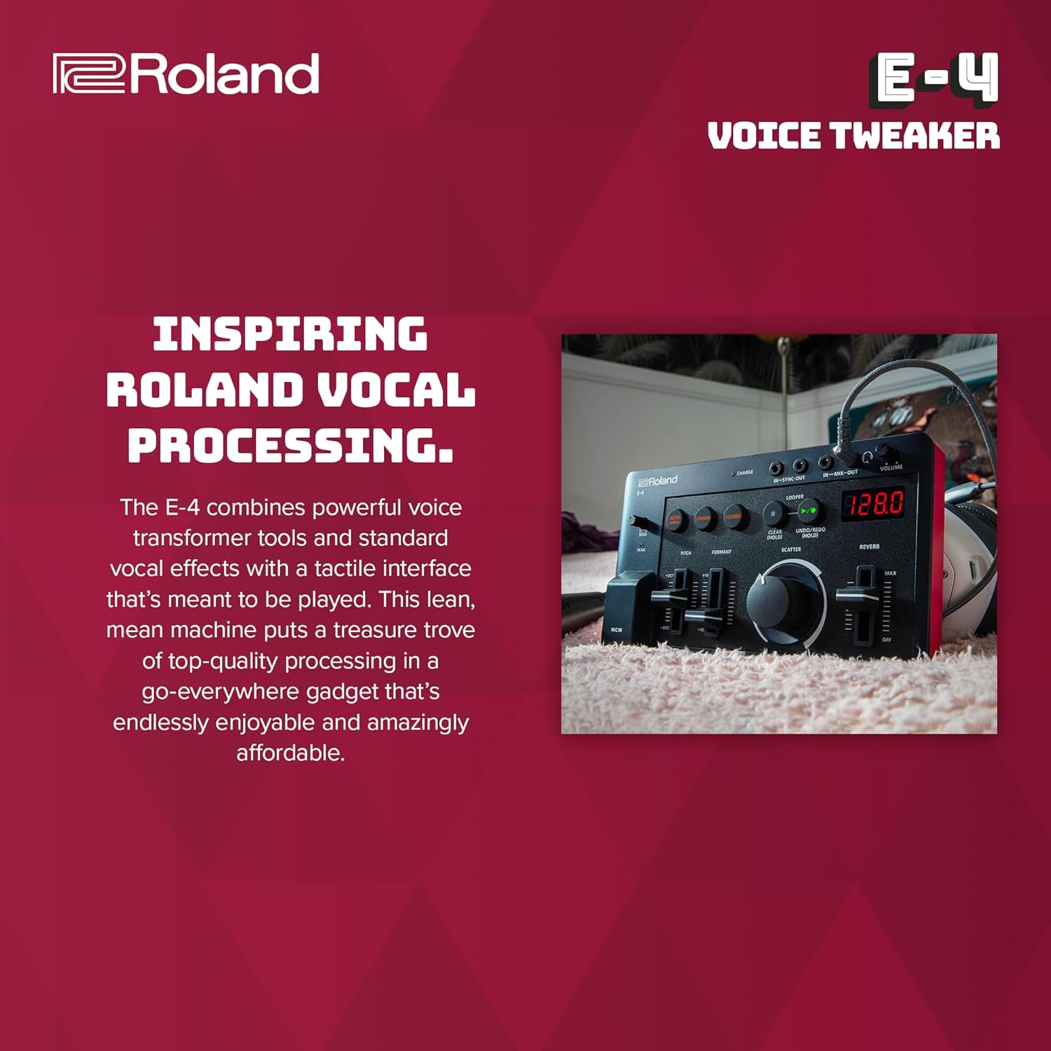 Roland AIRA Compact E-4 VOICE TWEAKER| Vocal Performance Tool with Powerful Voice Transformer Effects | Vocoder | Looper | Harmony | Auto Pitch | MIDI | For Singing & Vocal Artists