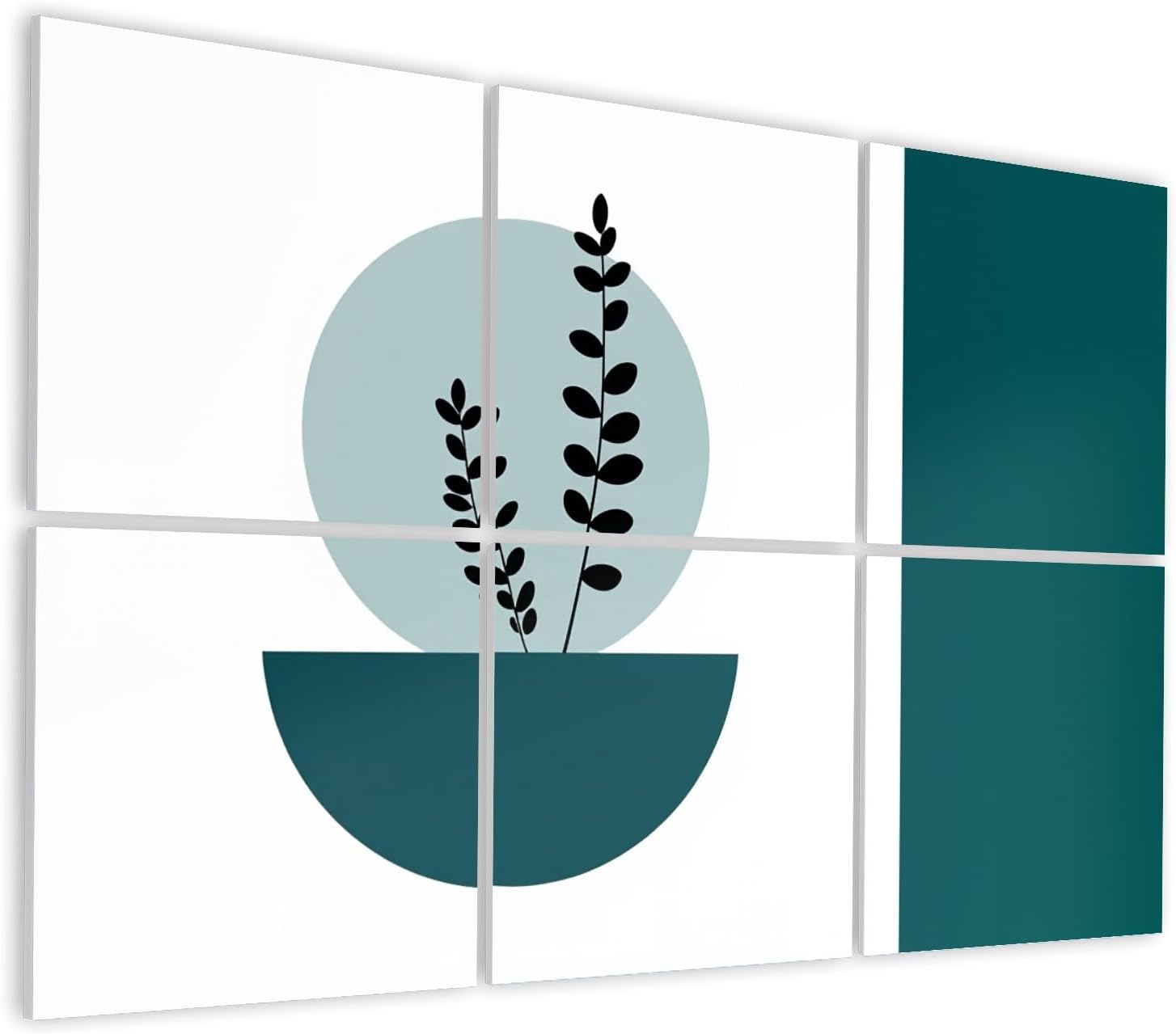 6 Pack Art Acoustic Panels Self Adhesive Minimalist Botanical Plant Geometric Pot Teal Shapes Decorative Soundproof Wall Panels Sound Absorbing Panel 48