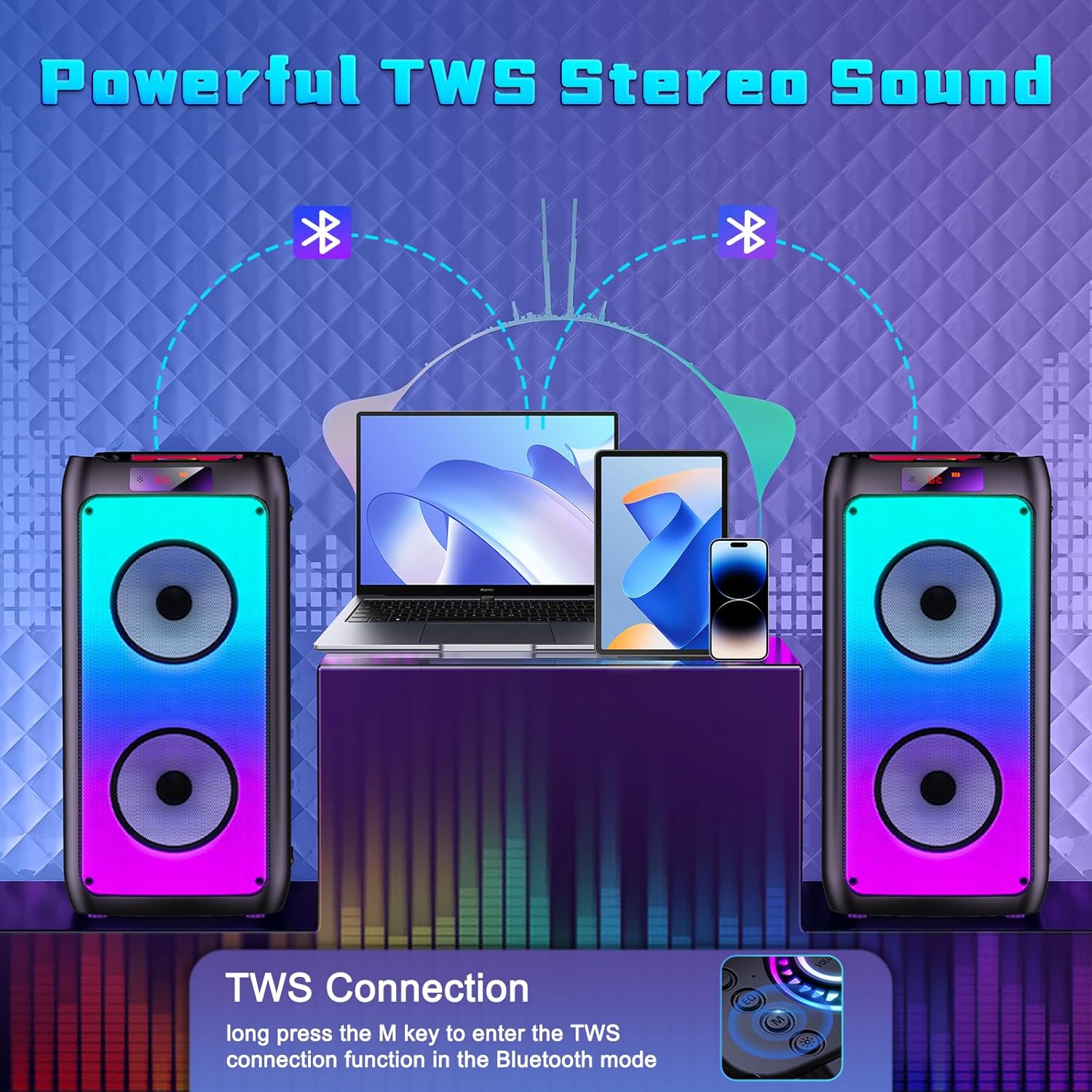 Karaoke Machine with 2 Wireless Microphones, Portable Bluetooth Speaker for Adults & Kids, Big Party PA System with Disco Lights for Gatherings, Stage Monitors, The Best Gifts for All