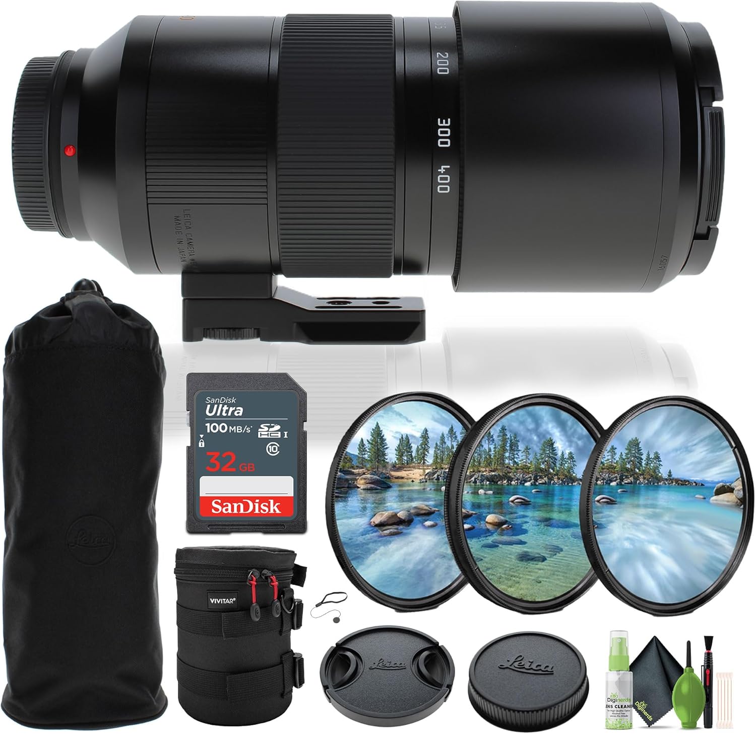 Leica Vario-Elmar-SL 100-400mm f/5-6.3 Lens (L-Mount) + Filter Kit 82MM + Lens Case 8 Inch + 32GB Memory Card + Lens Cap Keeper + Diginerds Cleaning Kit