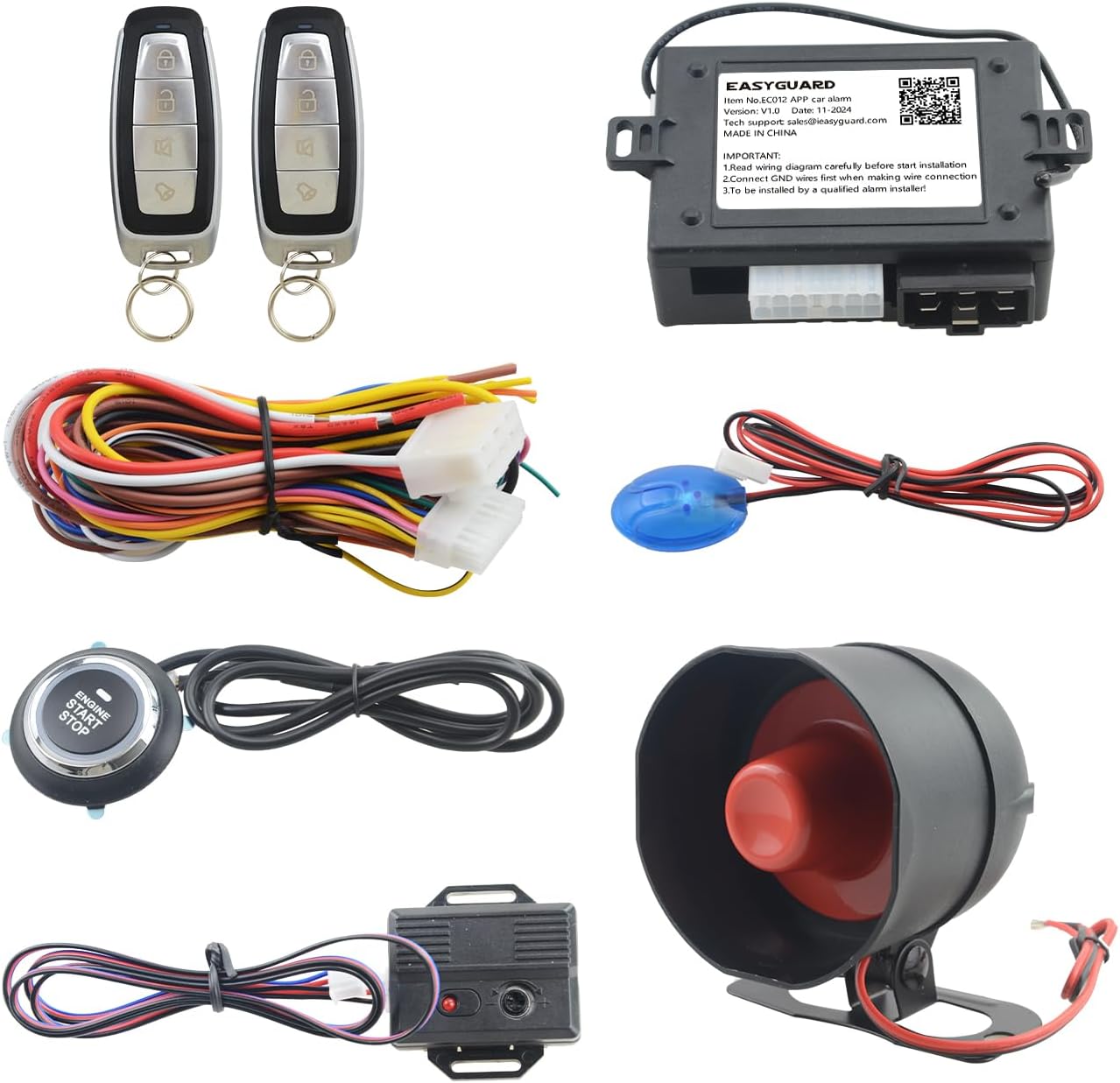 EASYGUARD EC012 Smartphone APP car Alarm with Remote Start Push Start Button Proximity Unlock Lock keyless Entry DC12V