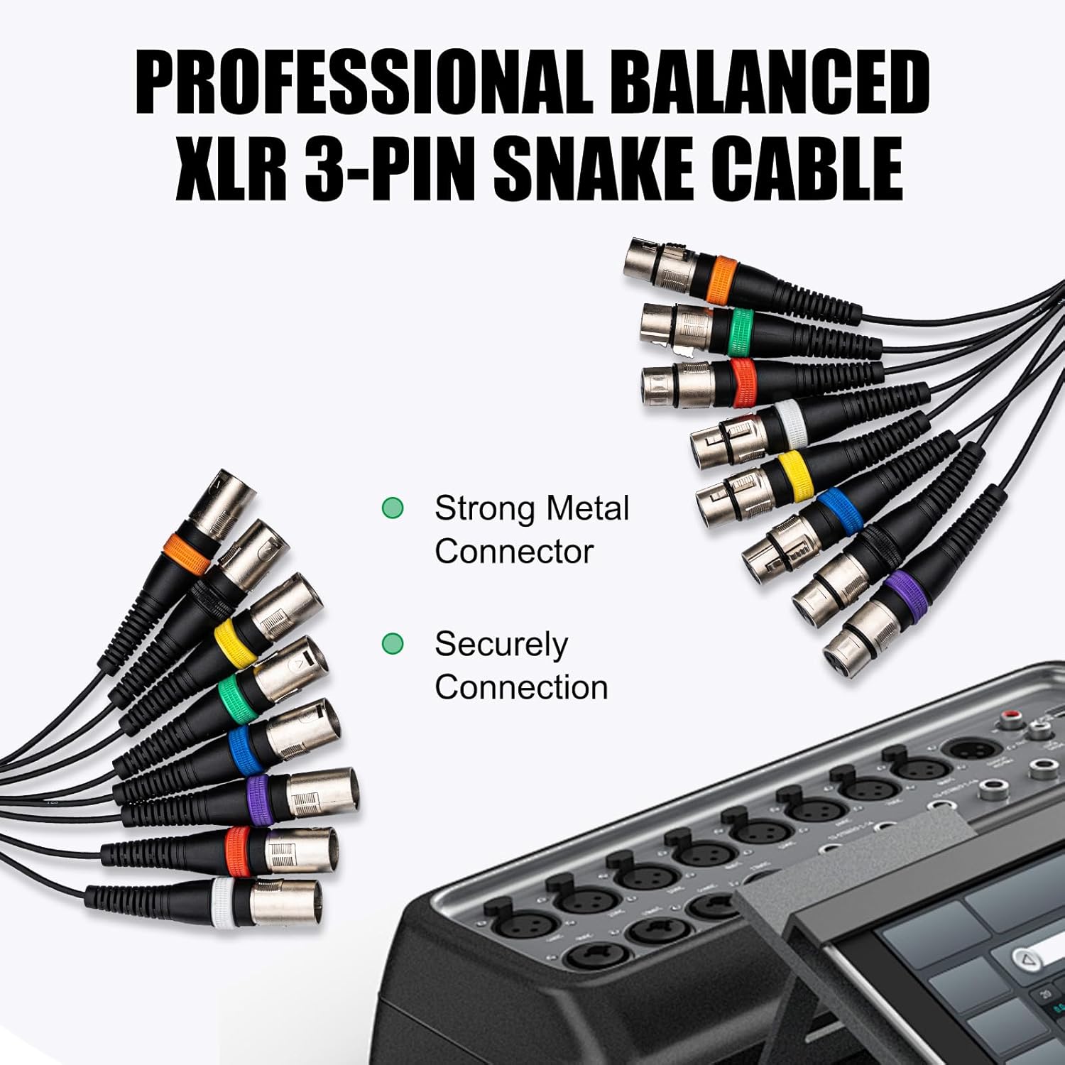 25FT 8 Channel XLR Snake Cable, 8 Colored XLR Male to Female Microphone Patch Cable for Recording, Live, Stage, Studios