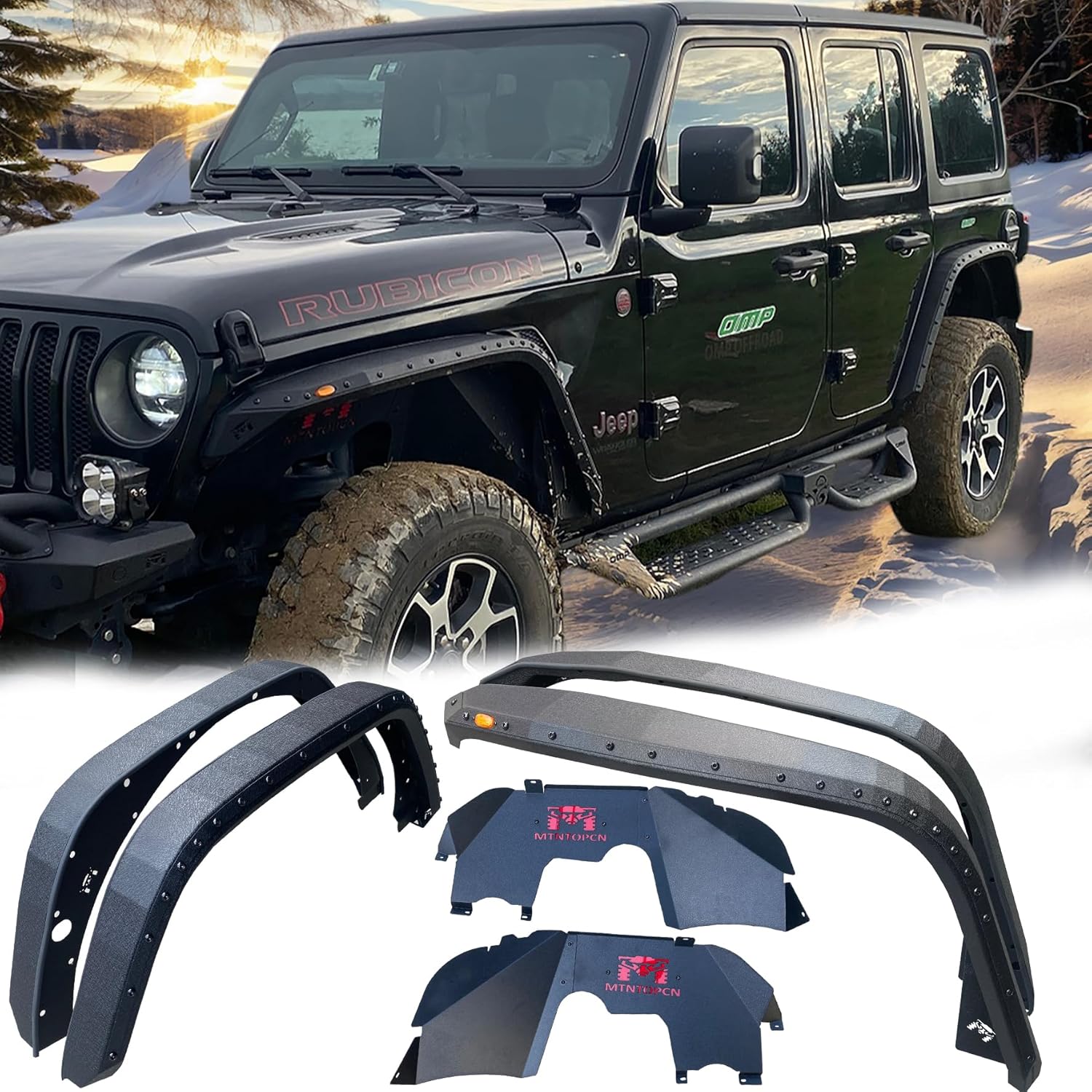 OMP Offroad Steel Fender Flares Compatible for Jeep Wrangler (JL/JLU 2018-2025) | Desert Viper Blade Design –No-Drill Bolt-On | Crawling Moab Rocks (5