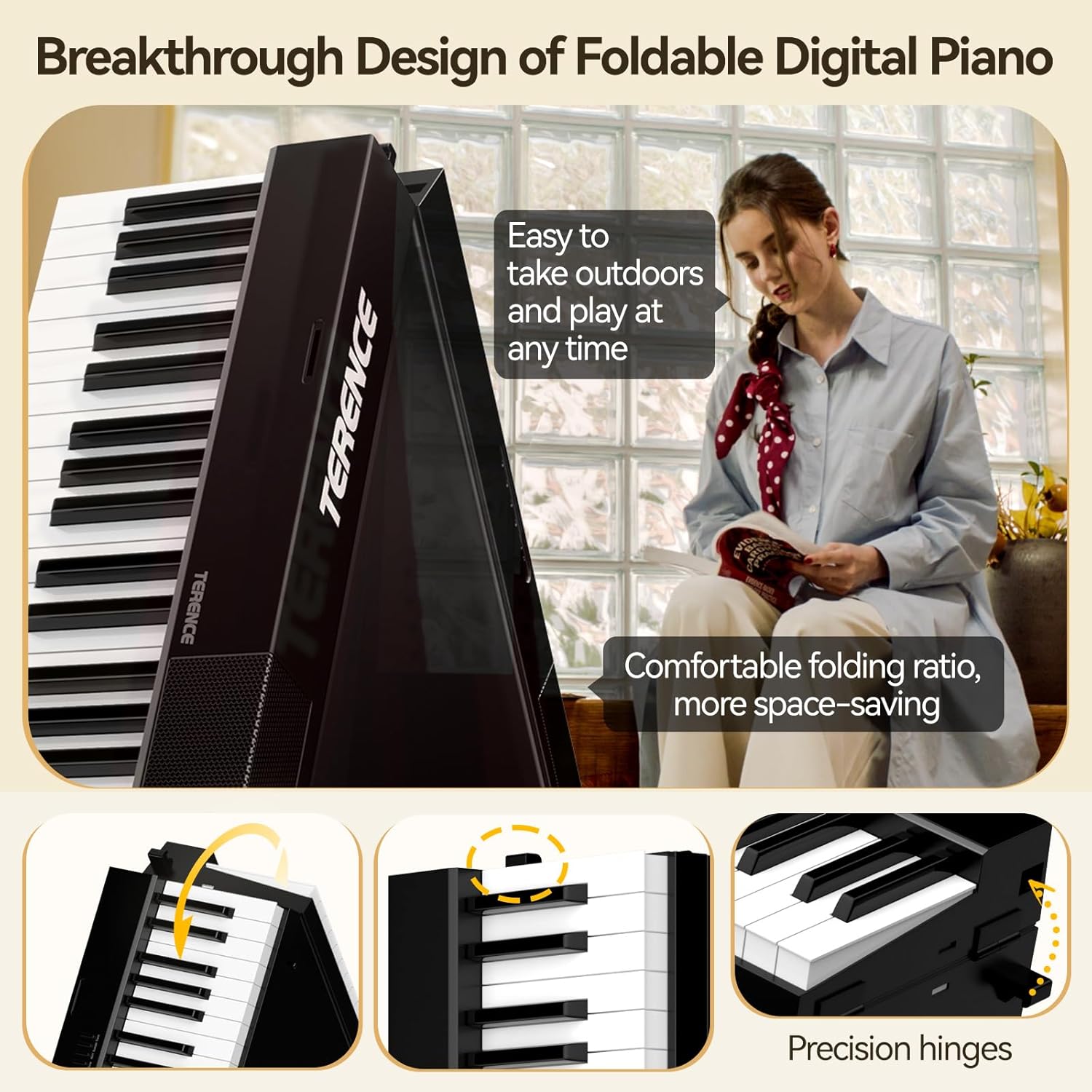 TERENCE V30 Digital Piano 88 Key Weighted Keyboard,Full Size Piano Keyboard with 2X5W Speakers,Music Stand and Sustain Pedal,Portable Folding Piano Gift Teaching for Beginners