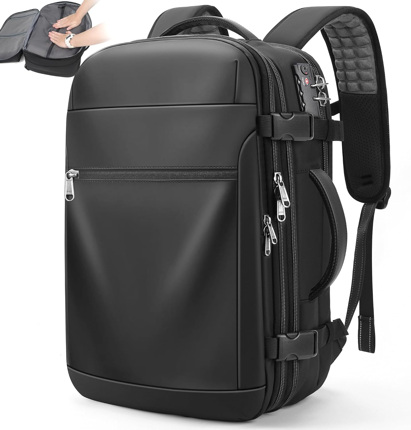 Vacuum Backpack Travel – Expandable Compression Carry On Backpack with Vacuum Pump, Water-Resistant TSA Lock Travel Bag, 17