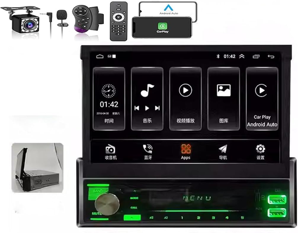 Android 13 Single Din Vertical Car Stereo with Wireless/Wired Apple Carplay & Android Auto 7