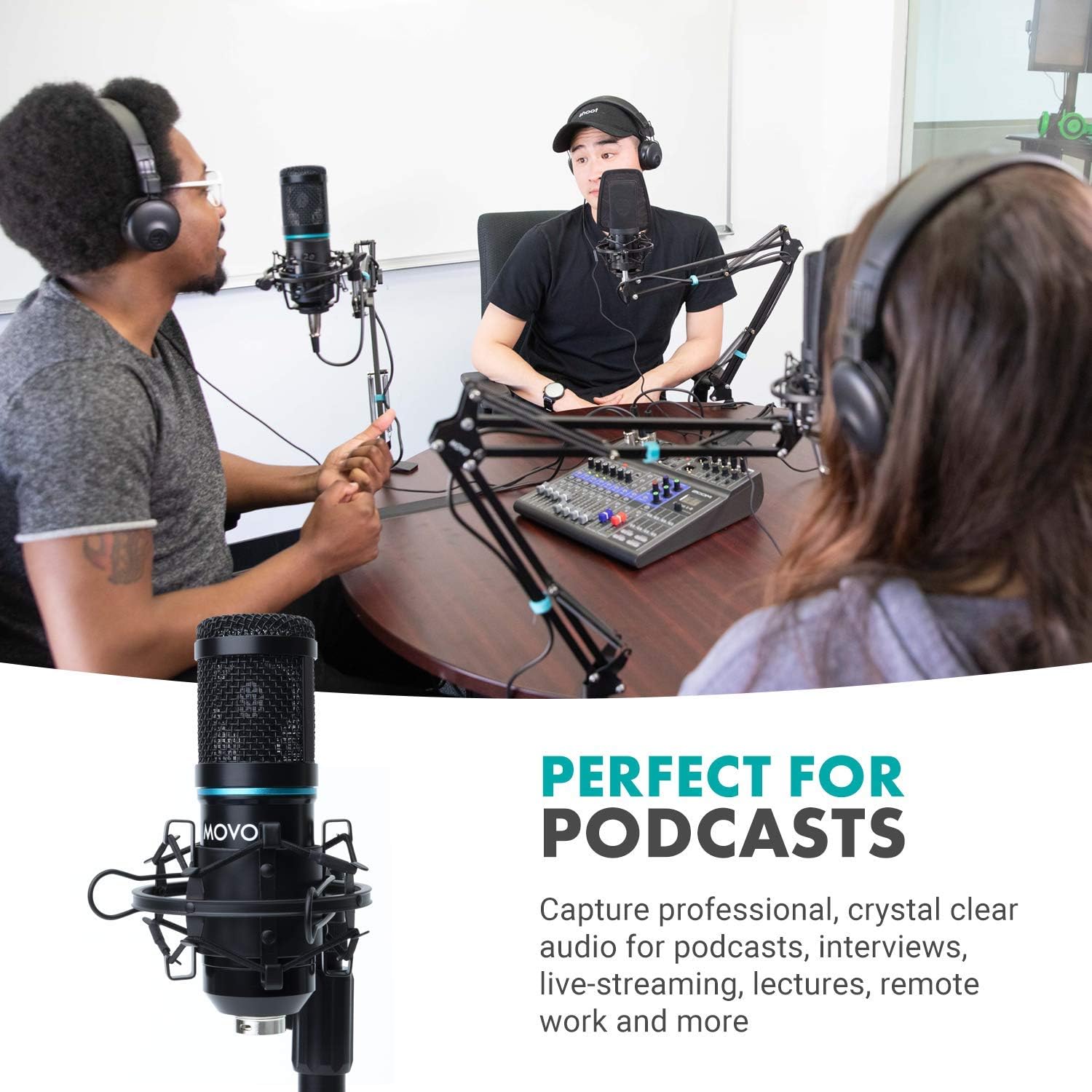 Movo Studio Microphone and Podcast Equipment Bundle - 3.5mm and XLR Condenser Microphone for Singing - Wired Studio Headphones for 3.5mm and 6.35mm - Stereo Headphones with Mic Recording Set