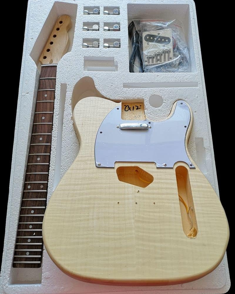 Maple Tiger Pattern Maple Electric Guitar Basswood Body Neck Rosewood Fingerboard DIY Combination DIY Guitar Kit (Color : 7)