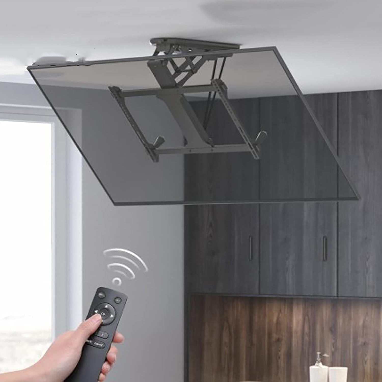 Electric Ceiling TV Mount, Ceiling TV Bracket, Hidden Drop Down TV Lift, TV Wall Mount Ceiling Mount TV Bracket, 0-85° Flip Down