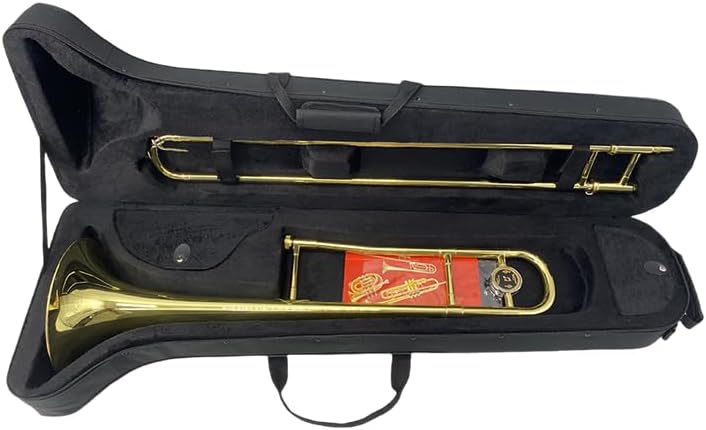 Bb Tenor Slide Trombone B Flat Gold Brass Plated Trombone for Beginners and Adults with Mouthpiece Carrying Case White Gloves Wipe Cloth