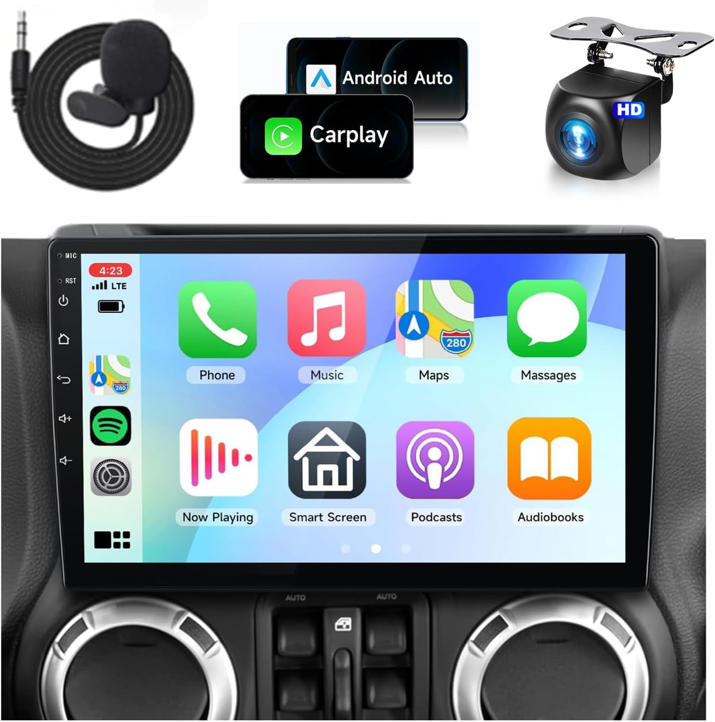 【DSP 46EQ】8Core 4G 64G Radio for Jeep Wrangler JK 2007-2018 Dodge Ram 2009-2012 Car Stereo with Wireless Carplay Android Auto,10.1'' 1280x720P IPS Touch Screen 5.0Bluetooth WiFi 59UI GPS Backup Camera