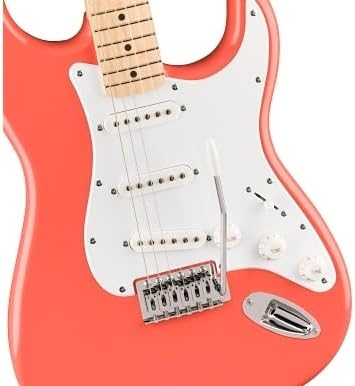 Squier by Fender Limited Edition Sonic® Stratocaster® Electric Guitar, Maple Fingerboard, White Pickguard, Tahitian Coral