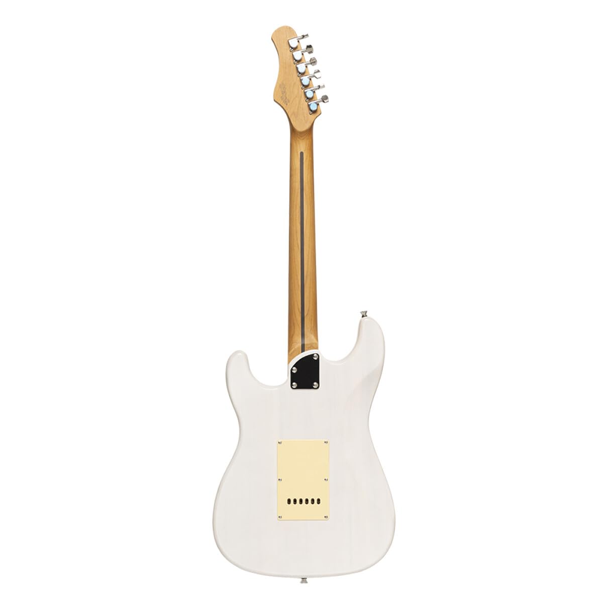 Stagg SES-55 WHB Series 55 Electric Guitar with Solid Paulownia Body l Tempered Maple Neck l 22 Fret Maple Fingerboard l Aged White 3-Ply Pickguard l See through White Blonde Finish
