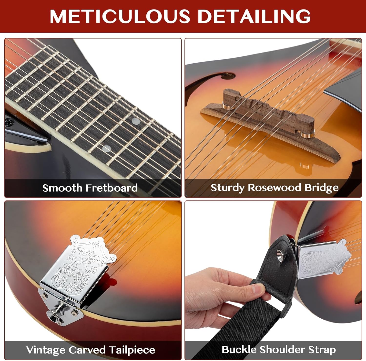 Ktaxon A-Style Mandolin Instrument Kit, 8 Strings Acoustic Mahogany Wood Mandolins Musical, Thickened Gig Bag, Shoulder Strap, Picks for Beginners (Sunburst)