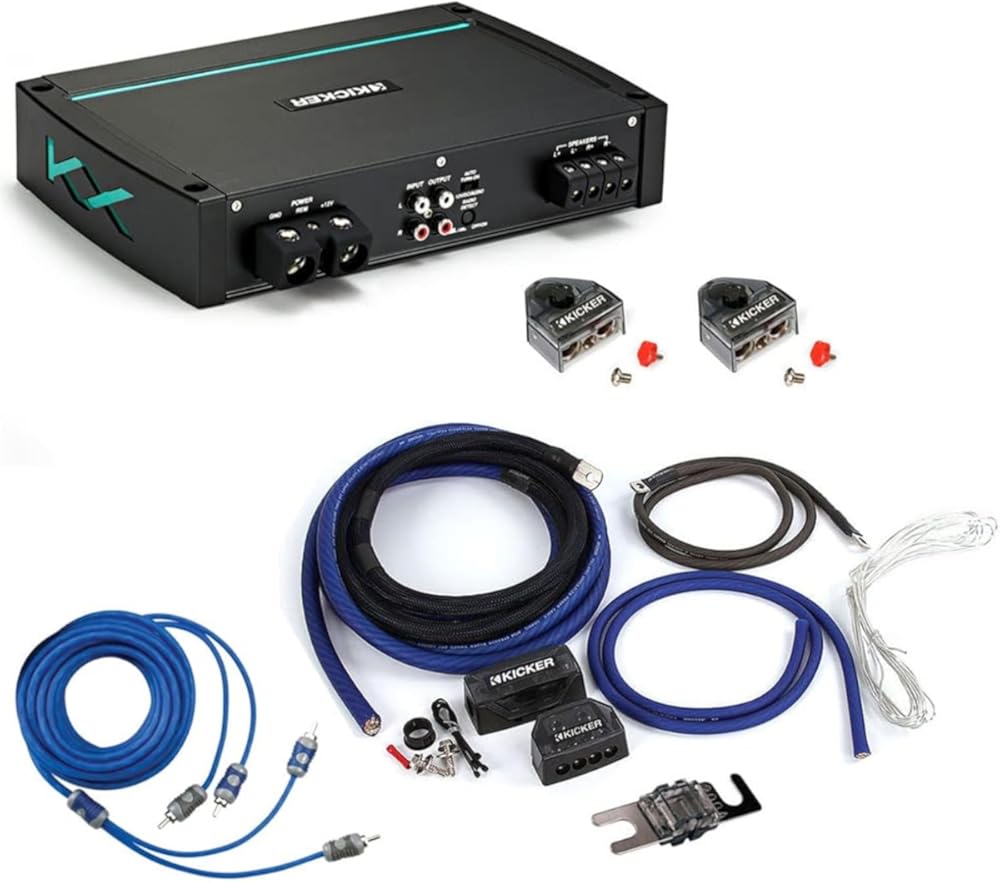 Kicker 44KXMA12002 Marine Audio 2 Channel Amp KXMA1200.2 & 1/0 GA Amplifier Accessory Kit Bundle