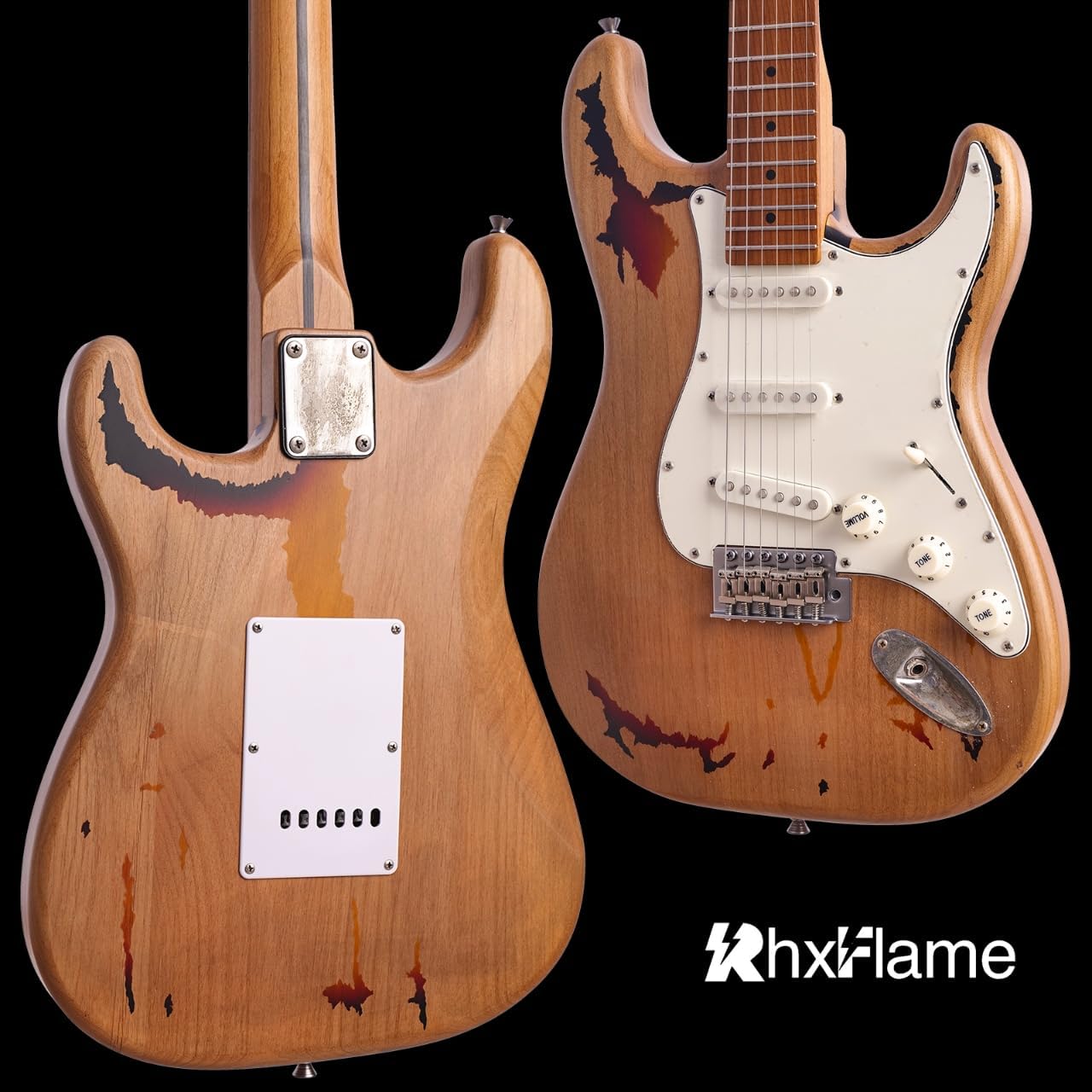 6 Strings Heavy Vintage Sunbust Electric Guitar, Alder Body, Roasted Maple Neck, Rounded Frets, Vintage Tuners, Professional/Full Size/Electric Guitars for Adults