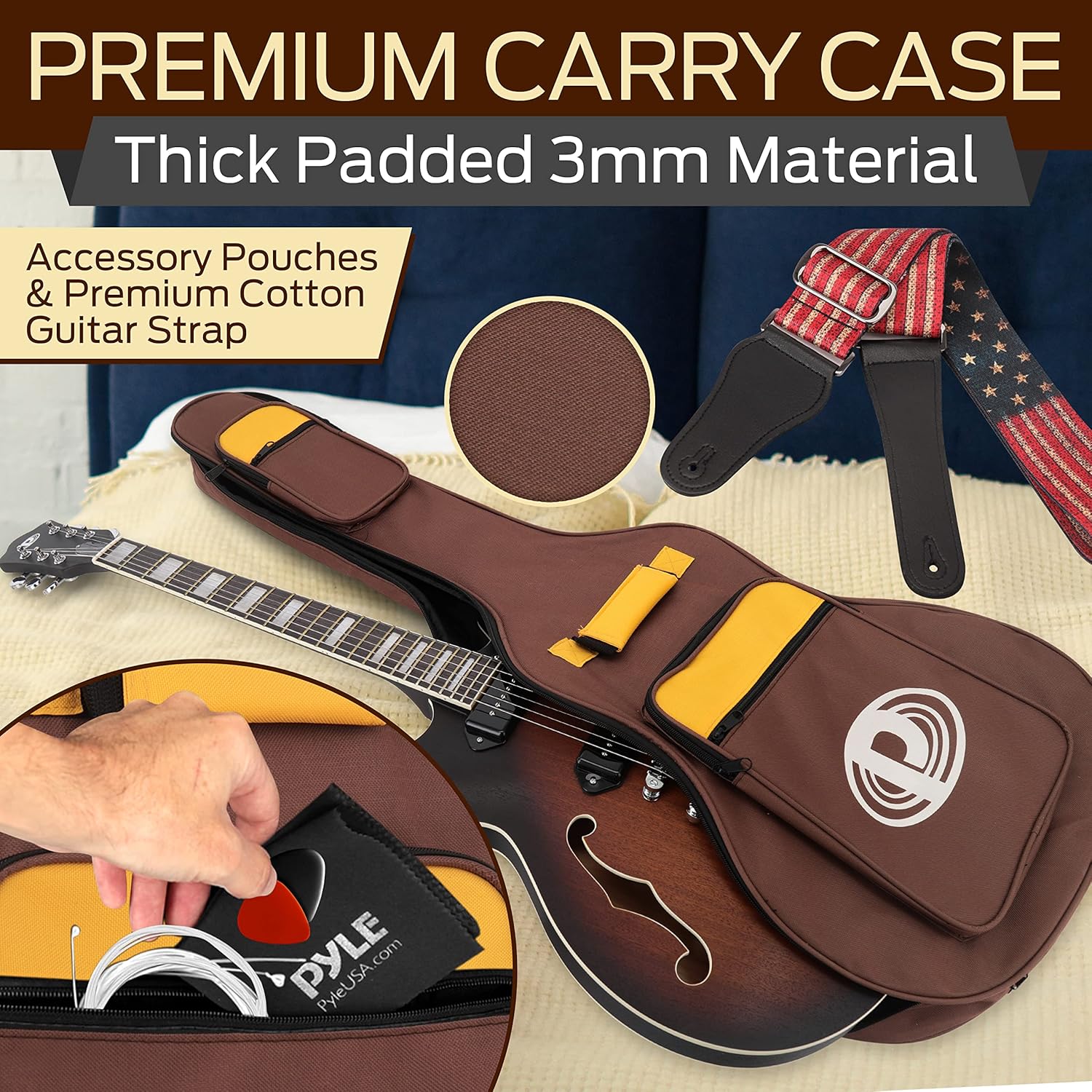 Pyle, Semi Hollow Electric Guitar ,Electric Guitar Kit ,Jazz Style, 6 String w/ Gig Bag and Accessories, Full Size - 41.8