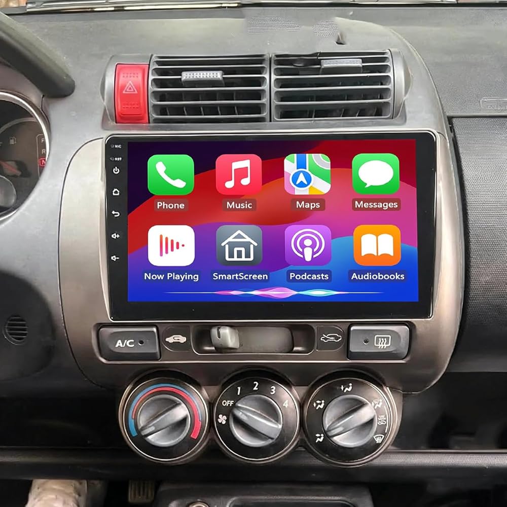 Car Stereo Radio Compatible for Jazz GD 2002-2008 with Carplay Android Auto GPS Navigation 9in Touchscreen Car Radio Player with Bluetooth WiFi FM/RDS SWC Mirror Link Split Screen + Backup Camera