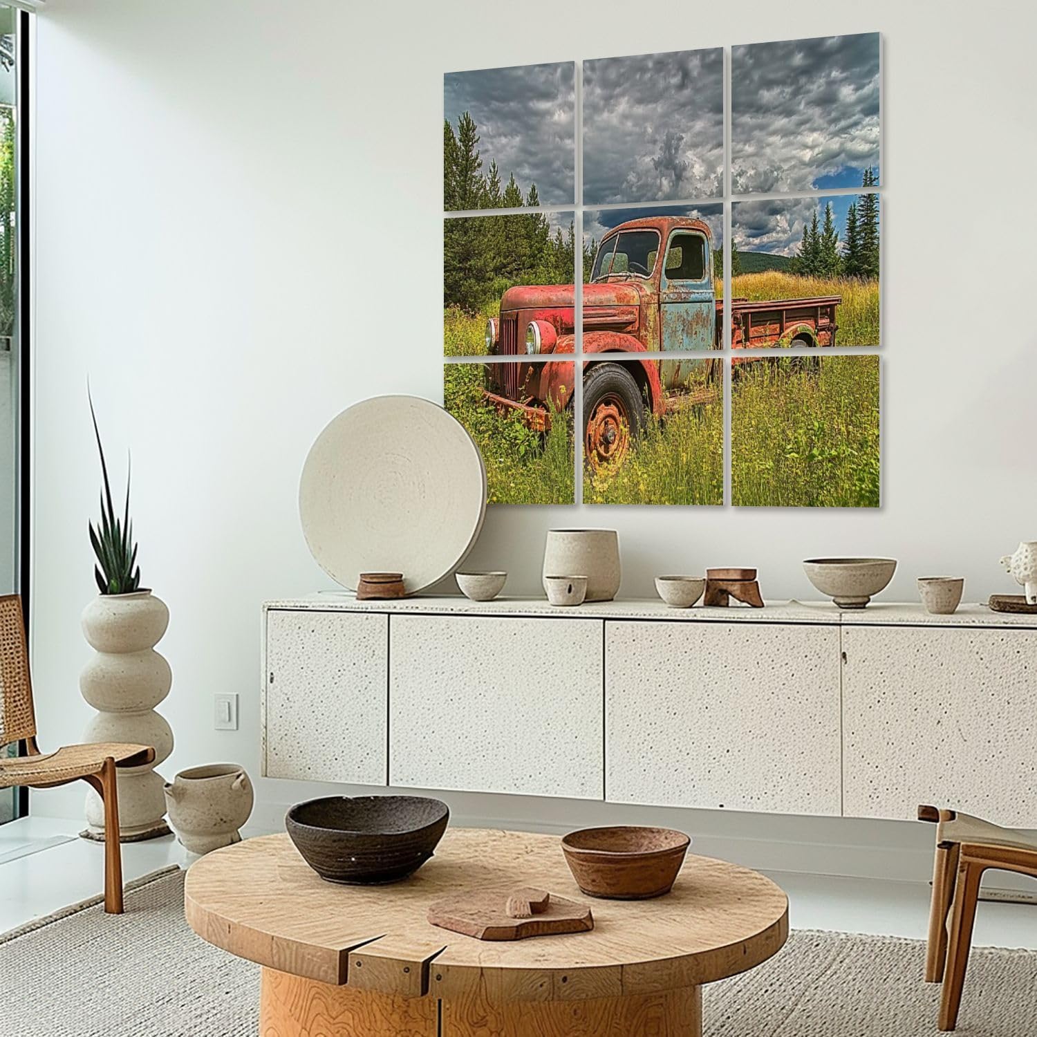 Art Acoustic Panels Self Adhesive vintage farm truck fields pictures 9 Packs Decorative Soundproof Wall Panels Large Sound Absorbing Panels for Home Office 60