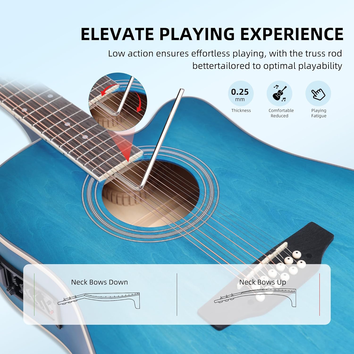 ADM 12 String Guitar, 42” Full Size Acoustic Electric Twelve String Guitar Bundle with 4-Band EQ for Professional Beginner Adults Intermediate, Gig Bag, Picks, Capo, Cabel, Shoulder Strap, Blue