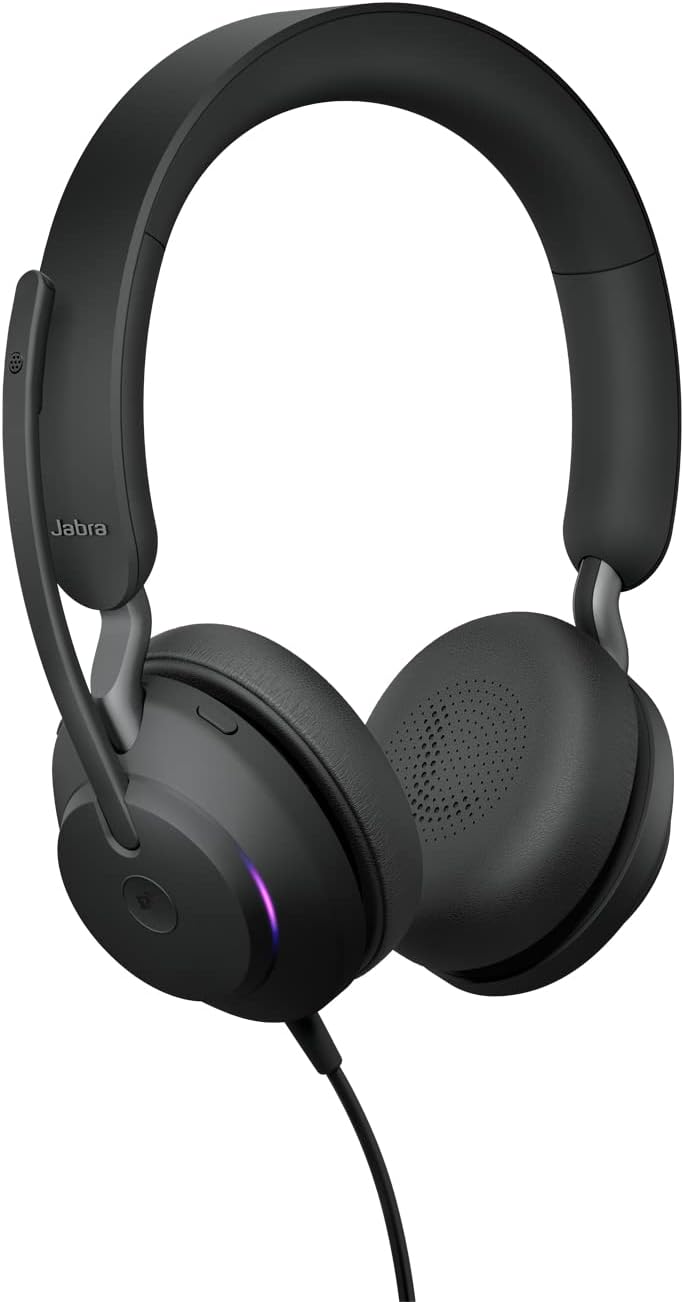 Jabra Evolve2 40 PC Headset - Noise Cancelling Microsoft Teams Certified Stereo Headphones with 3-Microphone Call Technology - USB-A Cable - Black