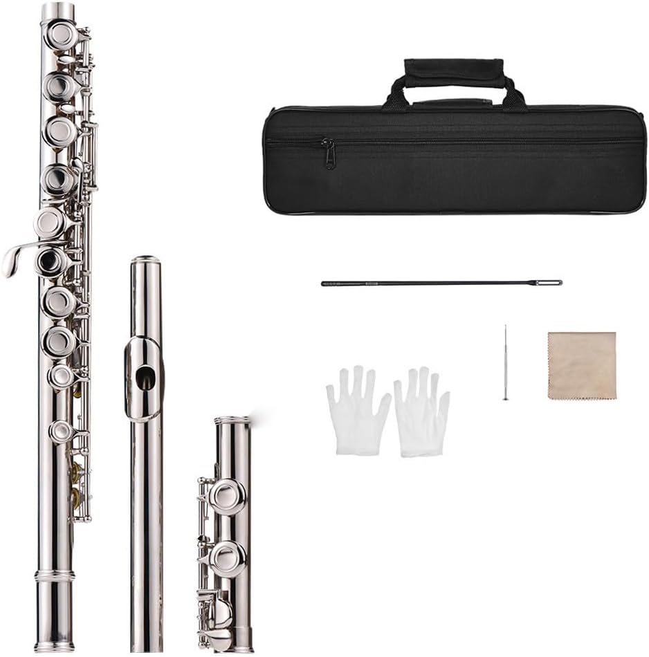 Flute Flute Silver Plated 16 Hole C Key cupronickel Woodwind Instrument with Gloves Flutes Musical Instruments