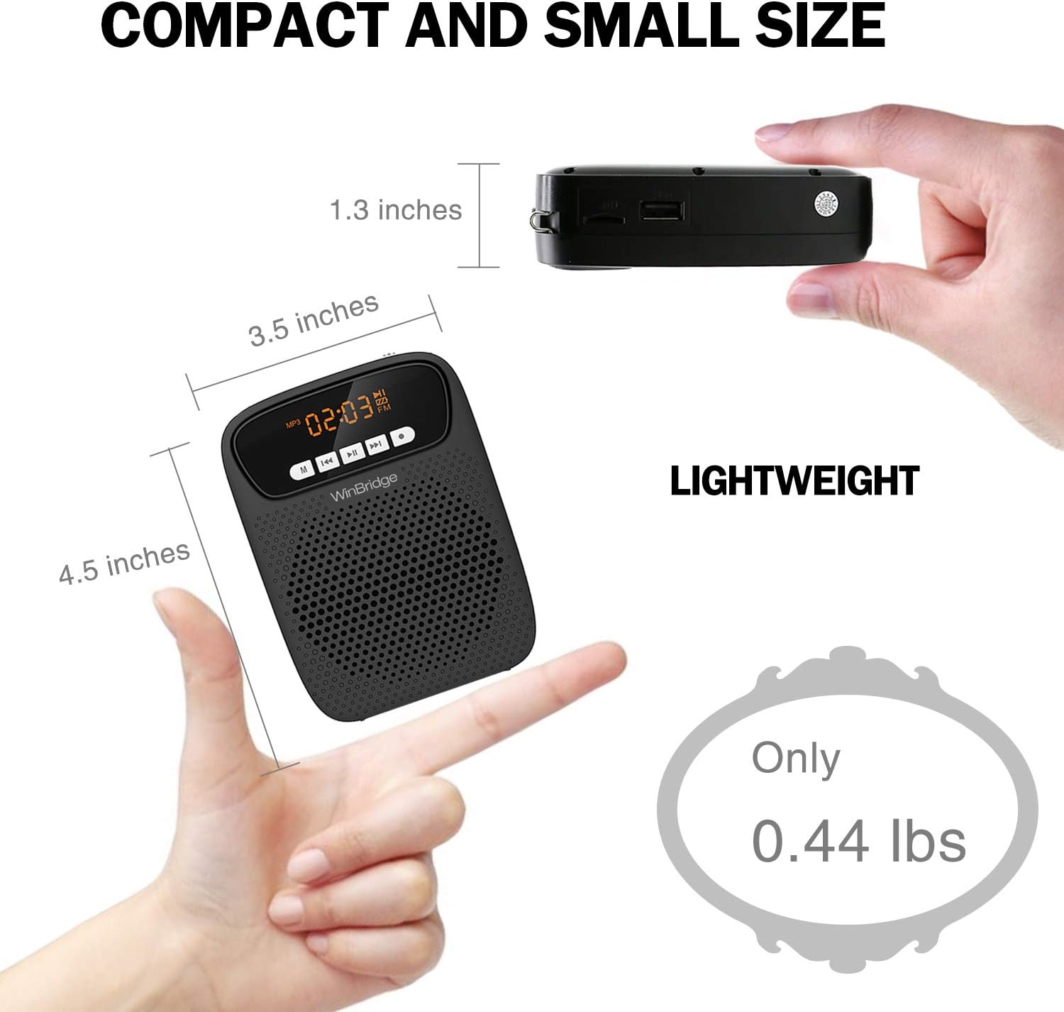 Portable Voice Amplifier Wireless & Wired Headset Microphone Speaker Mini Lightweight Personal Classroom Mic for Teachers Supports AUX Input,Bluetooth 5.0,Recording - S278UHF