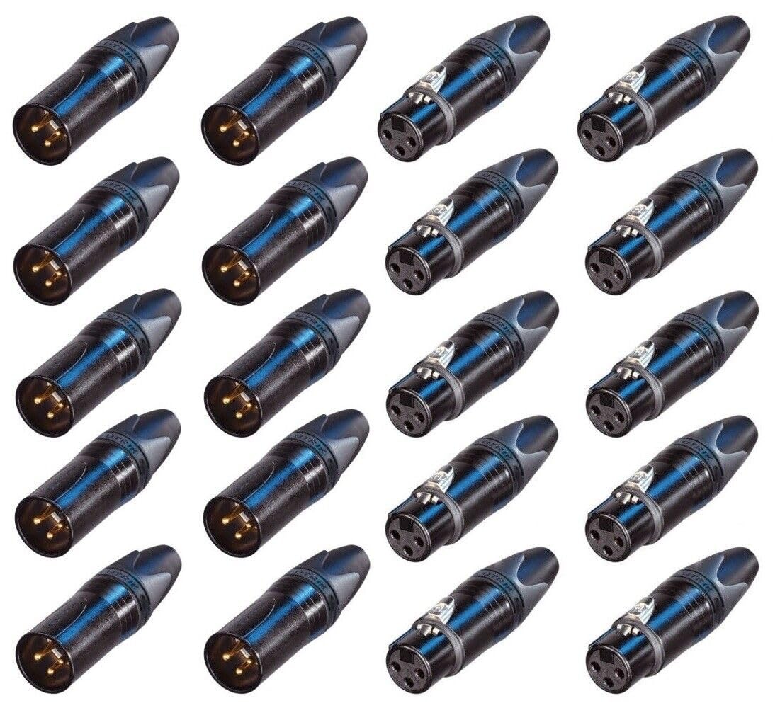 Neutrik Lot of 20 (10 Each) New NC3FXX-B Female XLR & NC3MXX-B Male XLR Gold Pin Connectors (Black)