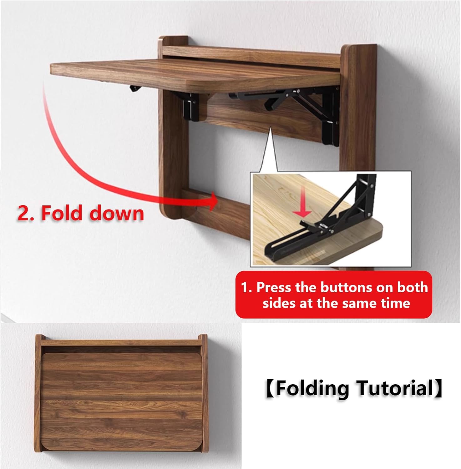 Wall Mount Table Foldable Desks for Small Spaces Wall-Mounted Foldable Rounded Corner Design Hardware Accessories for Bedroom Living Room Study E 21.1 * 3.1 * 24.4in