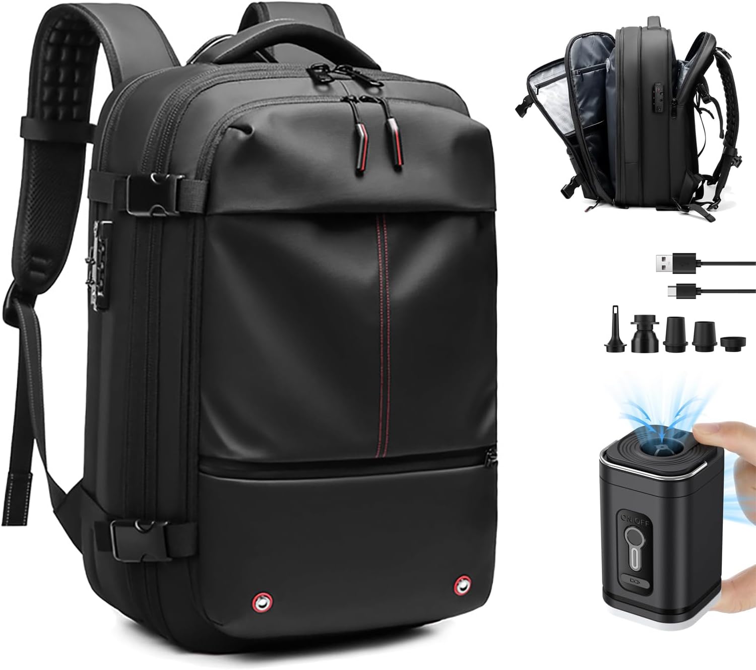 NUXMAW Vacpack Backpack, 60L Expandable Air Vacuum Backpack for Travel with Pump for Compression, Waterproof and Anti-Theft Laptop Backpack for Hiking, Business