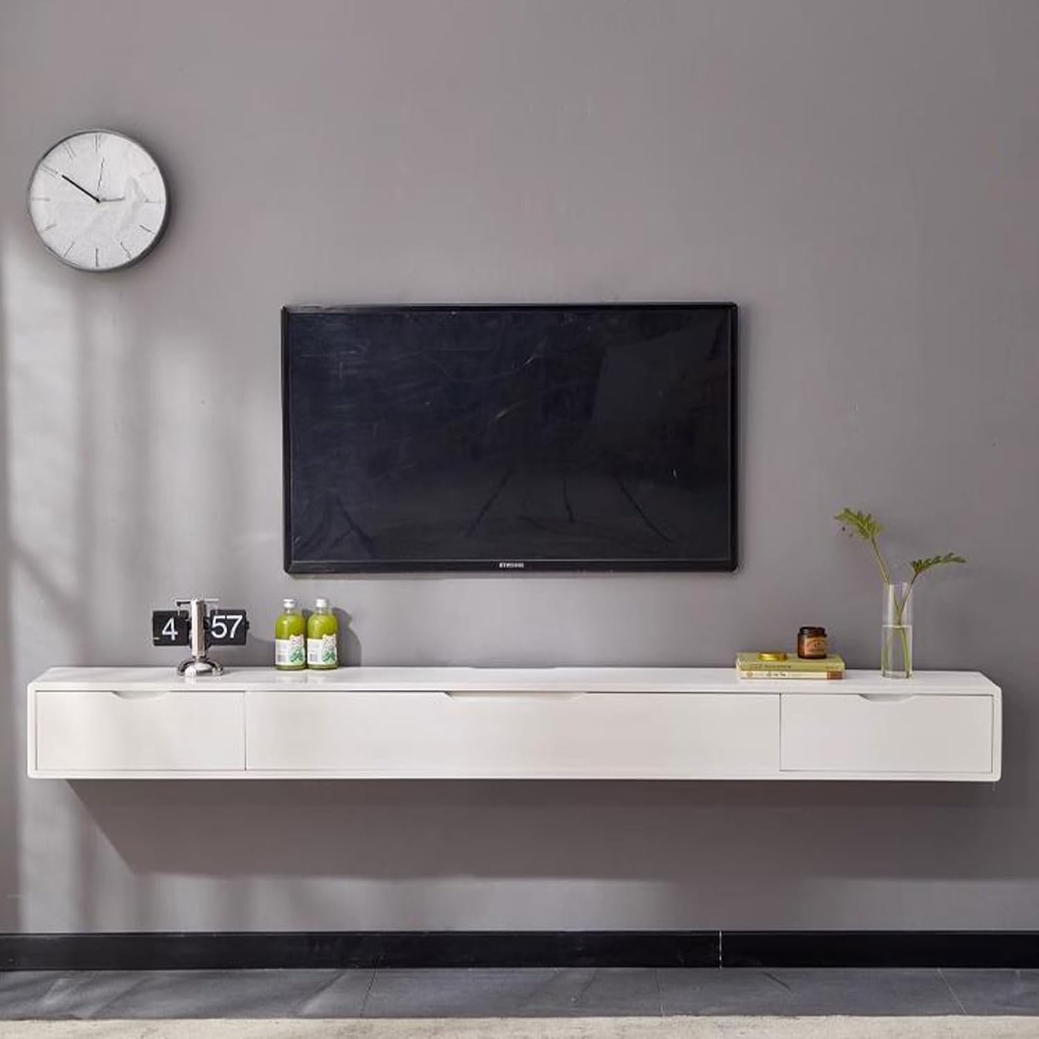 Floating TV Shelf Wall Shelf TV Cabinet TV Stand Wall Mounted Media Console Entertainment Center Storage Cabinet Desk Router Set top Box CD DVD Storage Shelf Wall Mount Corner Shelves White