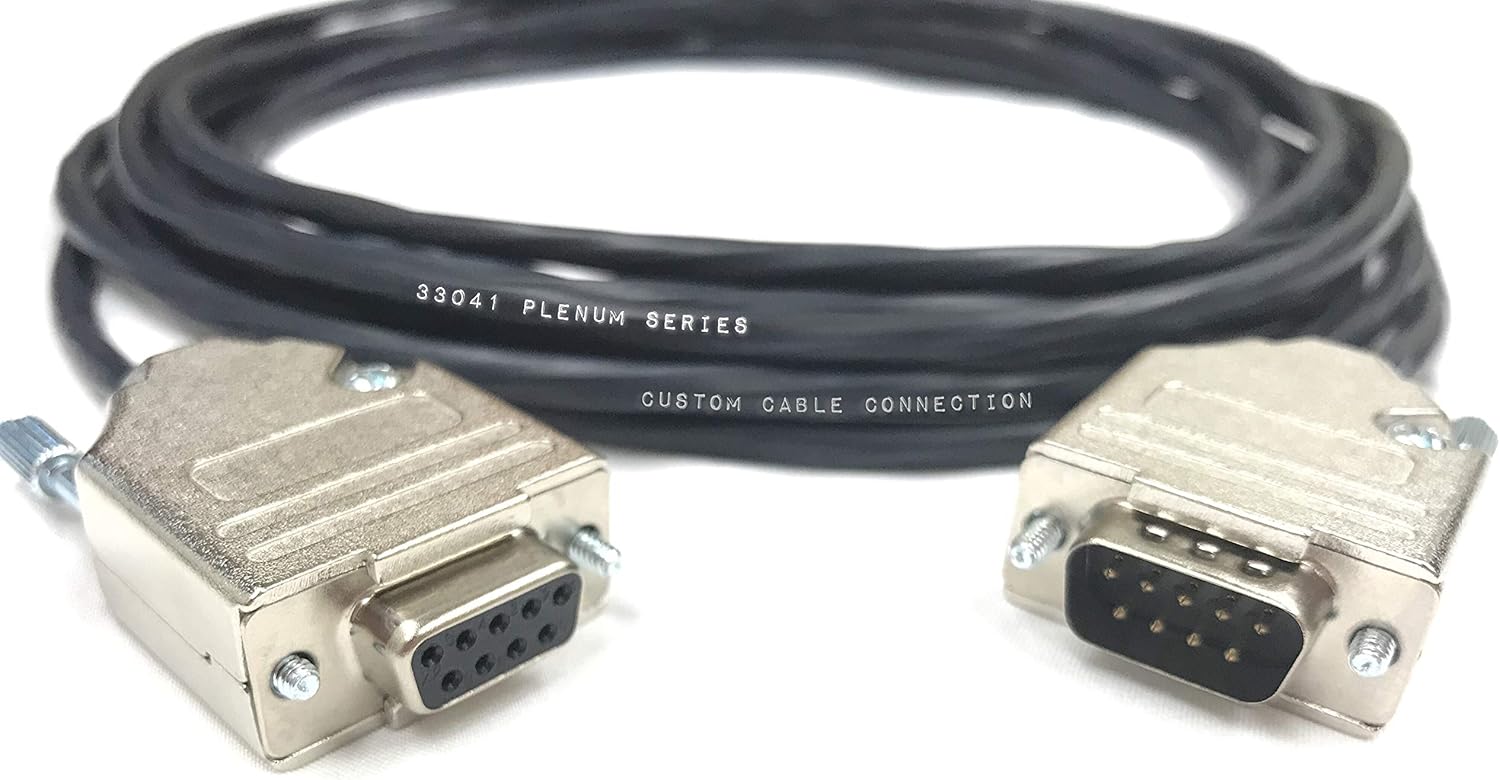 1 Foot DB9 Male to Female RS232 Plenum Extension Serial Cable - 22 AWG with Plenum Black Jacket - Made in The USA by Custom Cable Connection