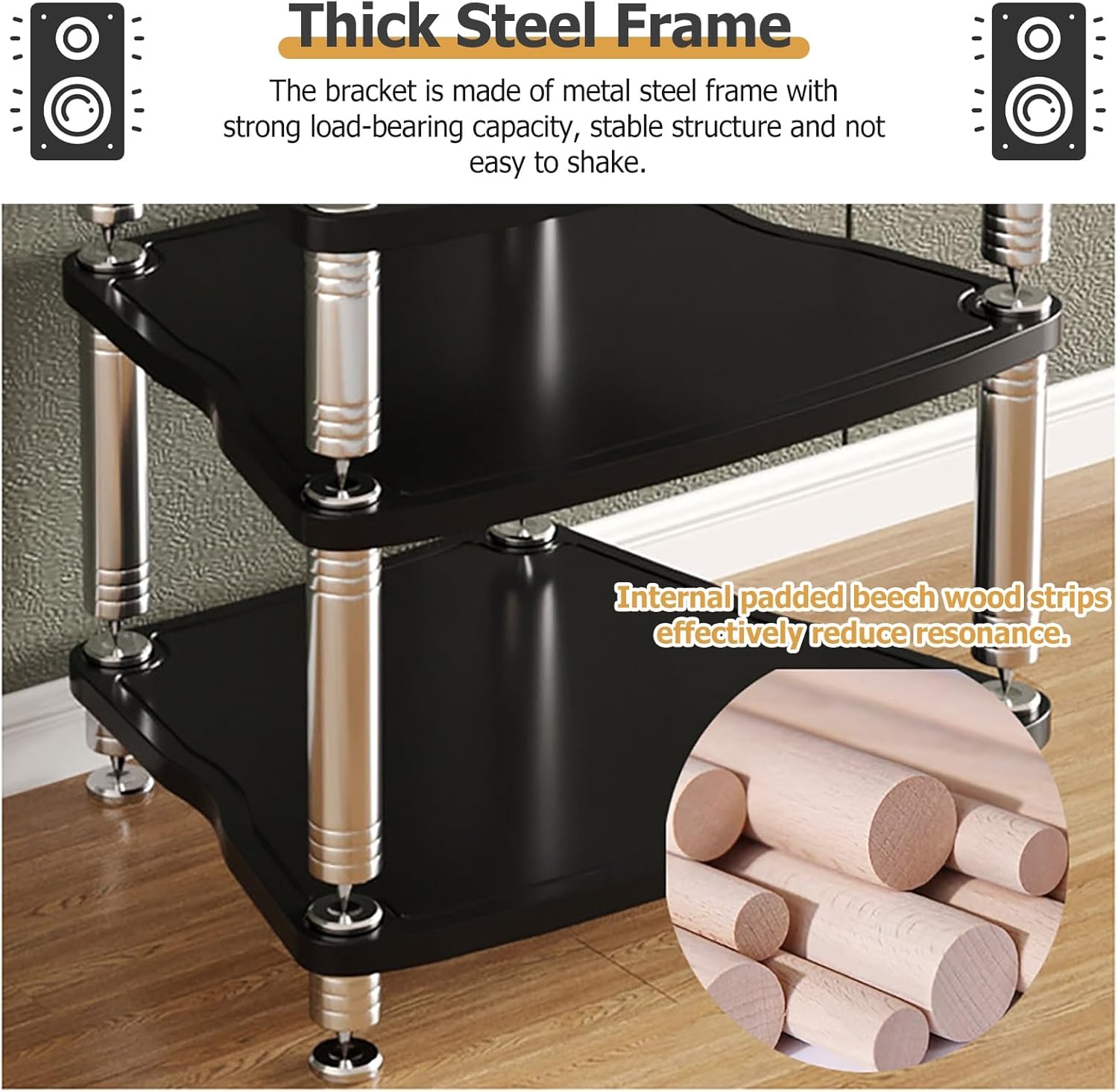 3-Tier Petite Entertainment Center Stand - Corner TV Center Stereo Components Storage Cabinet - HiFi Racks and Stands Audio Rack for Living, Gaming, Recording R（A-3-65x55x61.5cm）