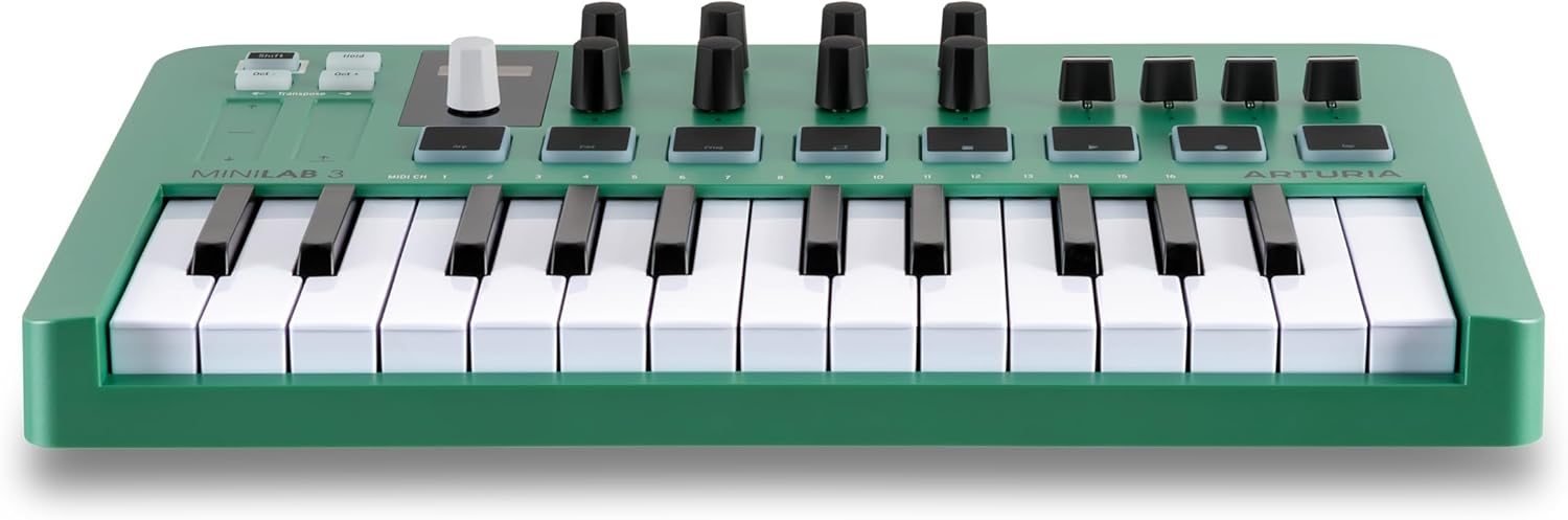 Arturia MiniLab 3 — Limited Edition Mint Green 25 Key USB MIDI Keyboard Controller With 8 Multi-Color Drum Pads, 8 Knobs and Music Production Software Included