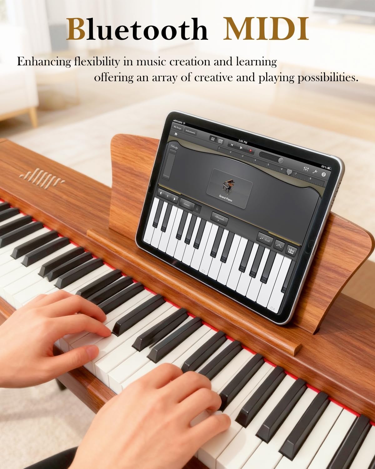 Longeye Digital Piano 88 Keys Wood Piano Keyboard Semi Weighted Electric Piano for Beginners and Professionals with Triple Pedal, Headphone, Music Rest Support MIDI Connection MOOD Walnut